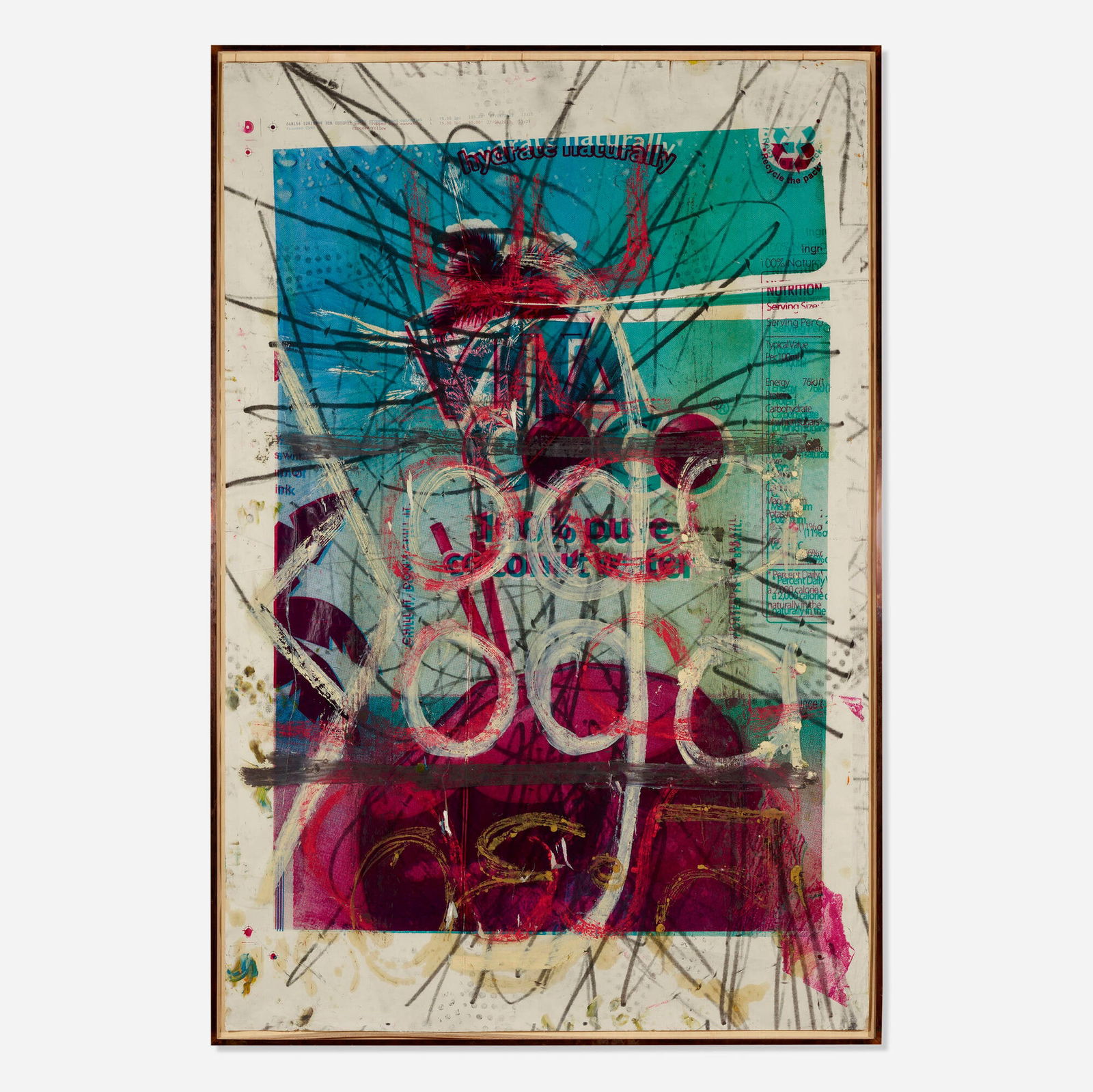 Oscar Murillo, Untitled (la era de la sinceridad): Oscar Murillo Untitled (la era de la sinceridad) 2013oil, oil stick, screenprint in colors, aluminum foil, dirt on paper in artist's frame 61.5 h x 41.375 w in (156 x 105 cm) Provenanc