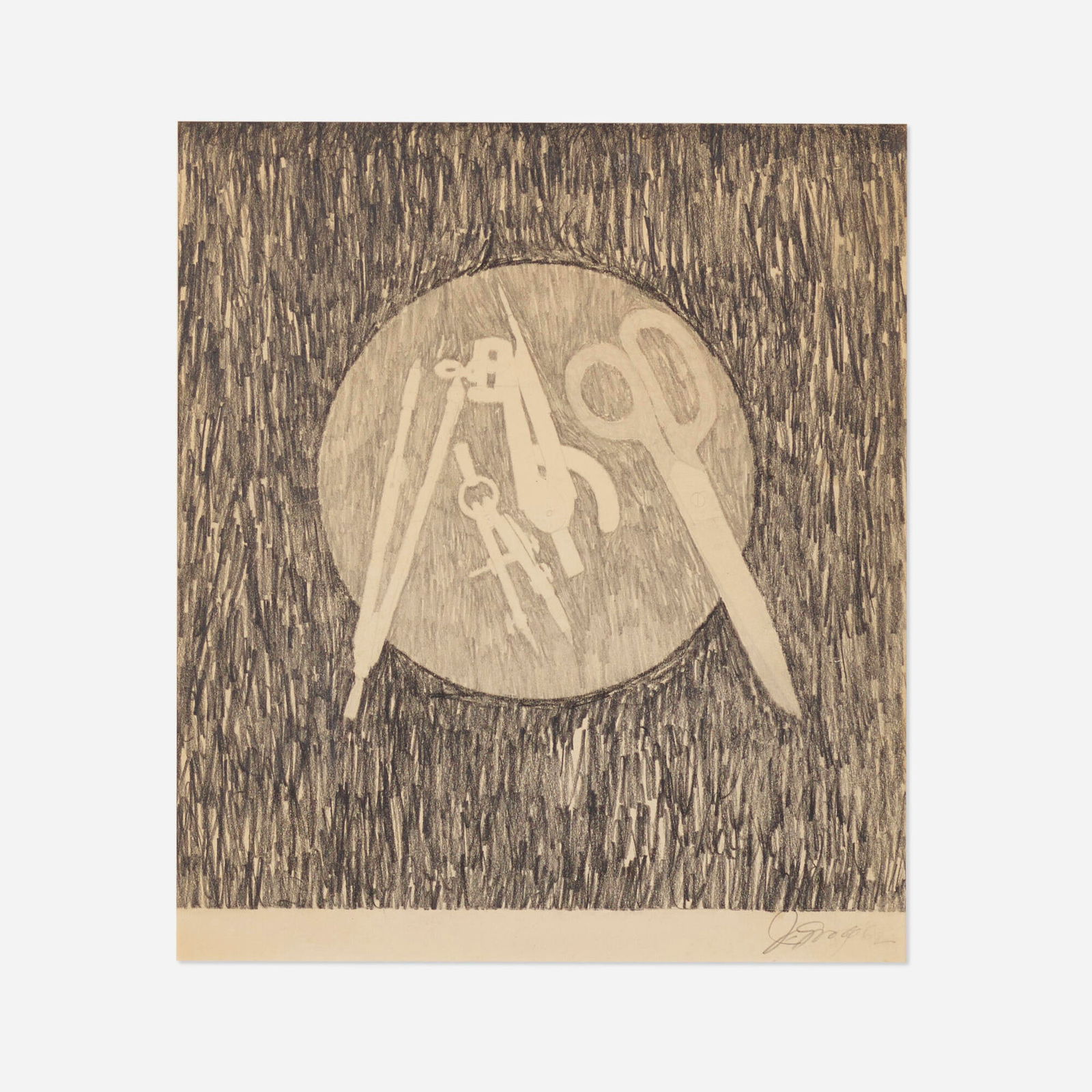 Joe Goode, Untitled (Protractor and Scissors): Joe Goode Untitled (Protractor and Scissors) 1962graphite on paper 14.5 h x 12 w in (37 x 30 cm) Signed and dated to lower right 'Joe Goode '62'. Provenance: Dilexi Gal