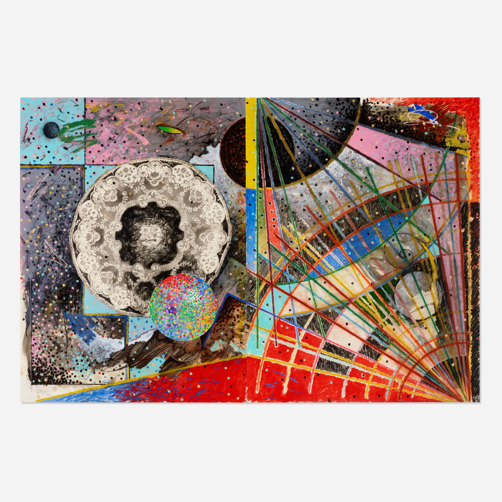 Robert Hudson, Untitled: Robert Hudson Untitled 1979mixed media collage on paper sight: 41.5 h x 62.5 w in (105 x 159 cm) Signed and dated to lower left 'Robert Hudson 79'. Provenance: Thomas S