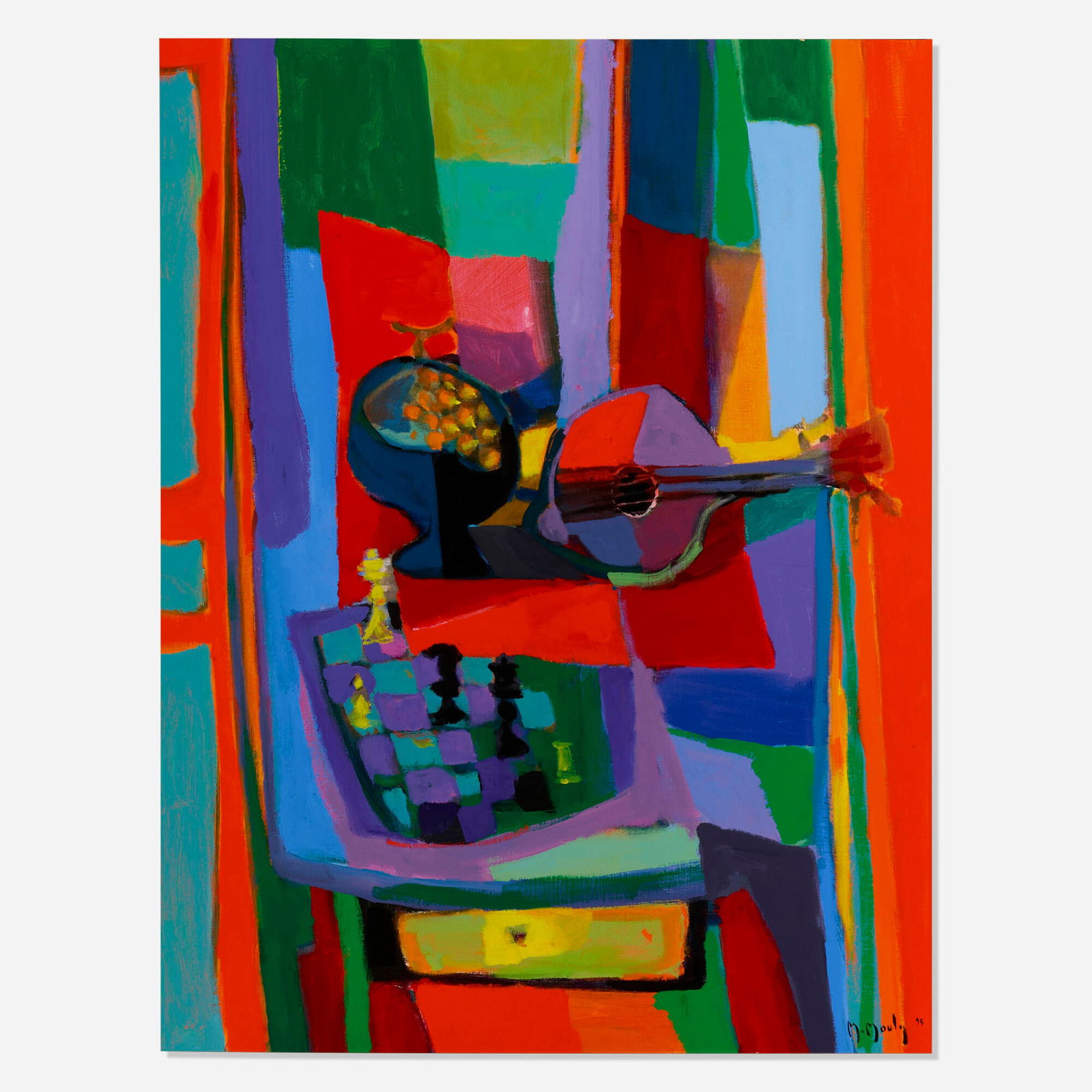 Marcel Mouly, Harmonie Chaude: Marcel Mouly Harmonie Chaude 1993acrylic on canvas 46 h x 35 w in (117 x 89 cm) Signed and dated to lower right 'M Mouly 93'. Signed, titled, dated and inscribed to verso 'M Mouly Harmonie Cha