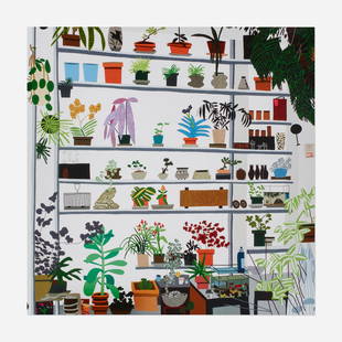 Jonas Wood, Large Shelf Still Life: Jonas Wood Large Shelf Still Life 2017offset lithograph in colors 22.875 h x 23 w in (58 x 58 cm) This work is from an unnumbered edition published in conjunction with the exhibition Shio K