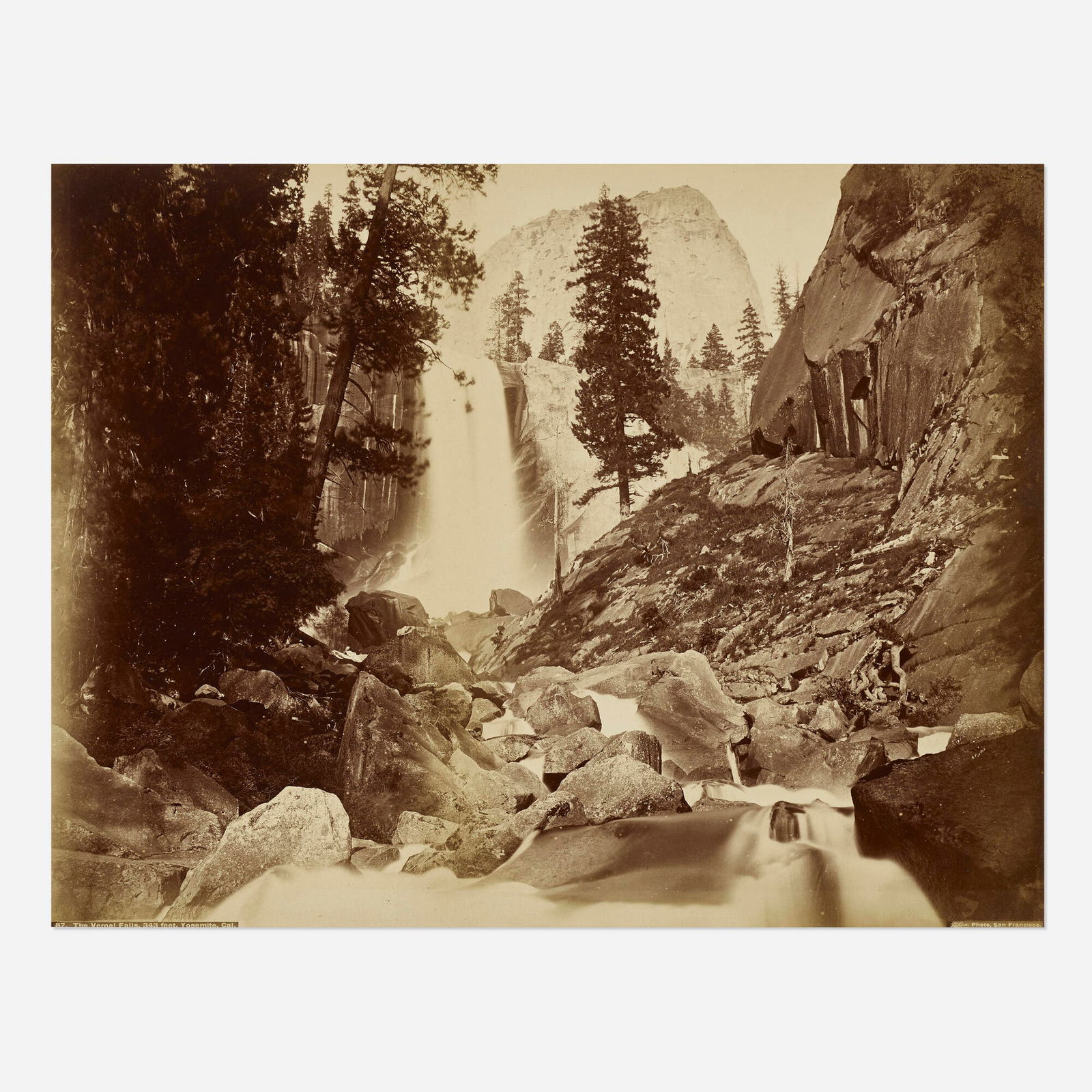 Carleton E. Watkins and Isaiah Taber, 87. : Carleton E. Watkins and Isaiah Taber 87. The Vernal Falls, 343 feet, Yosemite, Cal. 1861 / printed c. 1880mammoth plate albumen print sight: 15.5 h x 20.25 w in (39 x 51 cm) Printed credit and