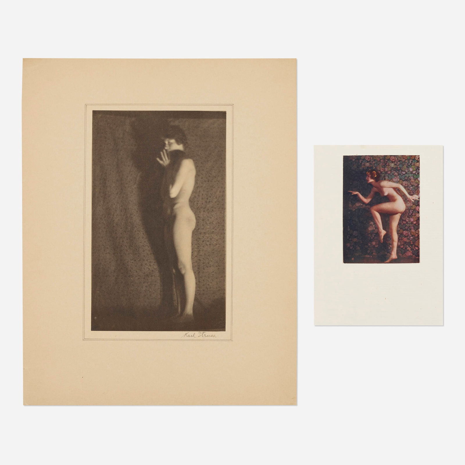 Karl Struss, Two works : Karl Struss Two works from The Female Figure series 1918vintage platinum print, vintage four-color rotogravure 14.25 h x 11.25 w in (36 x 29 cm) 7.25 h x 5.25 w in (18 x 13 cm) Signed to mo