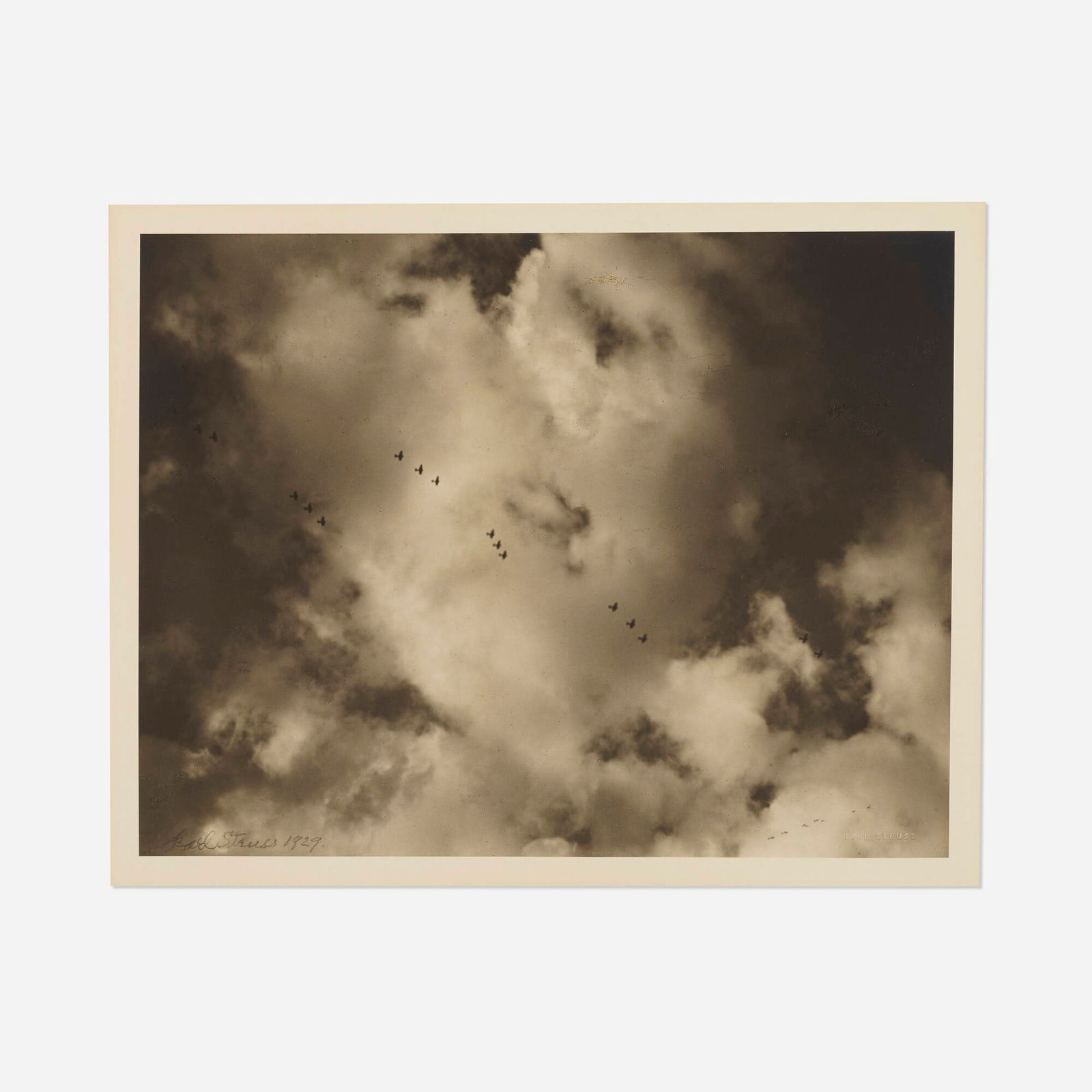 Karl Struss, Bombing Formation: Karl Struss Bombing Formation 1929 / printed laterbromide print image: 9.75 h x 12.5 w in (25 x 32 cm) mount: 14 h x 17 w in (36 x 43 cm) Signed and dated to lower edge 'Karl Struss 1929' w