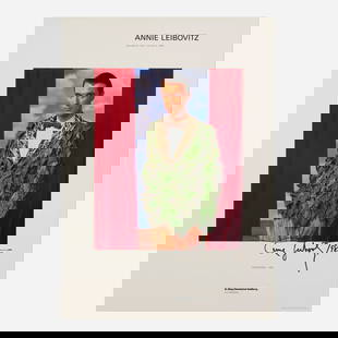 Annie Leibovitz, David Byrne exhibition poster: Annie Leibovitz David Byrne exhibition poster 1986 / printed 1987offset lithograph in colors image: 16.75 h x 13.75 w in (43 x 35 cm) sheet: 28 h x 20 w in (71 x 51 cm) Signed and dated to