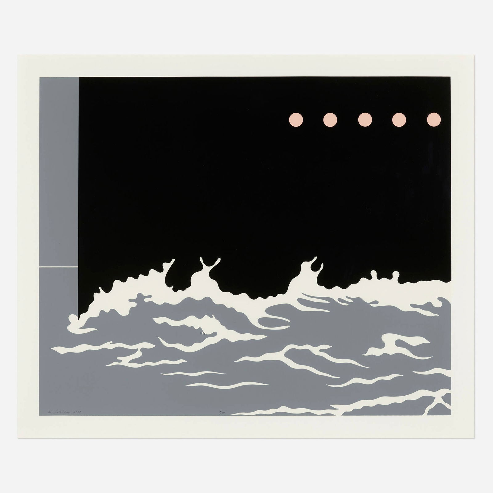 John Wesley, Night Titanic: John Wesley Night Titanic 2001screenprint in colors image: 30 h x 36.5 w in (76 x 93 cm) sheet: 34.5 h x 40 w in (88 x 102 cm) Signed, dated and numbered to lower edge 'John Wesley 2001 9/3