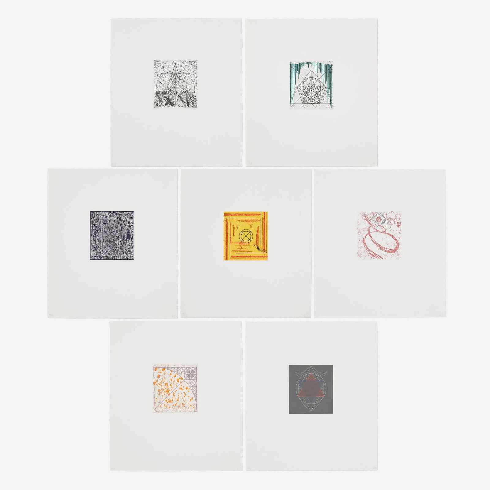 Alan Saret, Stars in the Sacred Ground: Alan Saret Stars in the Sacred Ground 1983etching in colors on BFK Rives image: 3.5 h x 3 w in (9 x 8 cm) sheet: 10.5 h x 9.25 w in (27 x 23 cm) Signed and numbered to lower edge of each wo