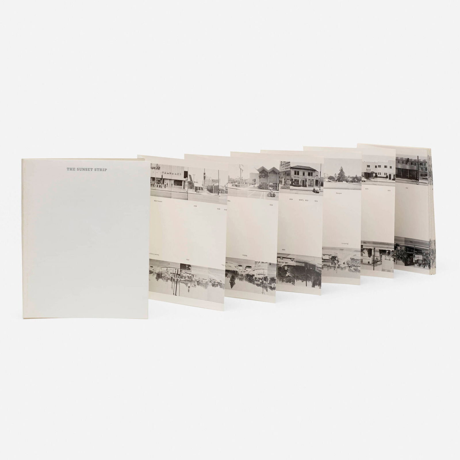 Ed Ruscha, Every Building on the Sunset Strip: Ed Ruscha Every Building on the Sunset Strip 1966offset lithograph, silver Mylar closed: 7.125 h x 5.625 w x .5 d in (18 x 14 x 1 cm) This work is from the second edition of 5000 published by