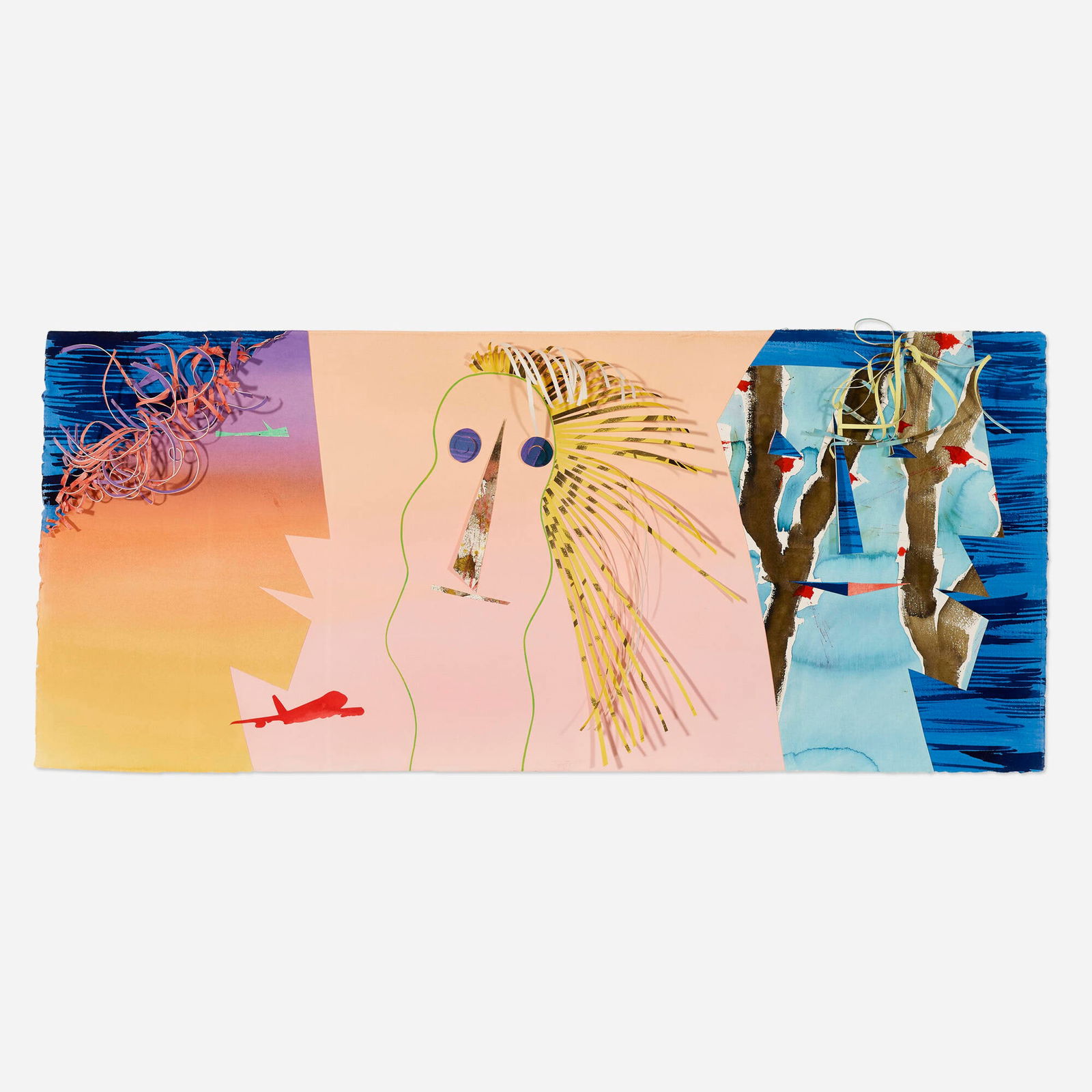 Billy Al Bengston, Ka'ao: Billy Al Bengston Ka'ao 1983watercolor on paper collage 29 h x 66 w x 4.5 d in (74 x 168 x 11 cm) Signed, dated and inscribed to lower center 'B.A.B. Honolulu 1983'. Inscribed to paper studio