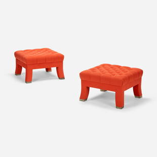 Elizabeth Garouste and Mattia Bonetti, Mars ottomans, pair: Elizabeth Garouste and Mattia Bonetti Mars ottomans, pair BGH EditionsFrance, 1989upholstery, silver-plated bronze 16.5 h x 25 w x 25 d in (42 x 63 x 63 cm) These examples have been reup