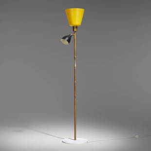 Angelo Lelii, Floor lamp: Angelo Lelii Floor lamp Arredoluce Italy, c. 1950 brass, marble, enameled aluminum 74.25 h x 16.5 w x 14.25 d in (189 x 42 x 36 cm) The present lot has been registered in the Arredoluce Archives