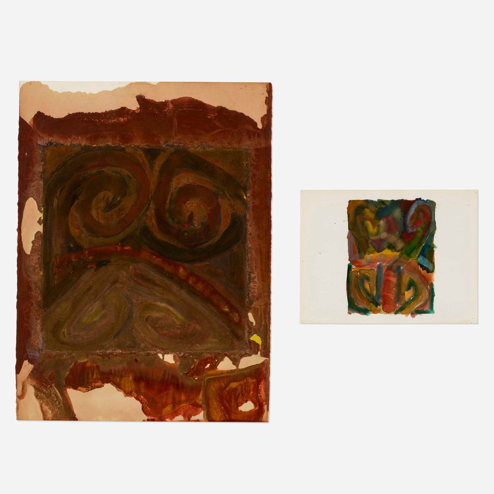 Bill Jensen, Untitled (two works): Bill Jensen Untitled (two works) 1973watercolor on paper 30 h x 22.375 w in (76 x 57 cm) 12 h x 15.875 w in (30 x 40 cm) Signed and dated to verso of one work 'Bill 1973'. Ex