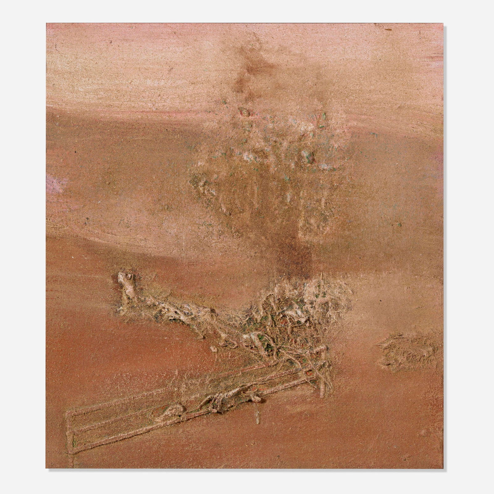 Merlin James, Untitled (Pen): Merlin James Untitled (Pen) 2000-03acrylic and mixed media on canvas 18 h x 16 w in (46 x 41 cm) Signed, titled and dated to verso 'James Merlin Untitled (Pen) 2000-2003'.