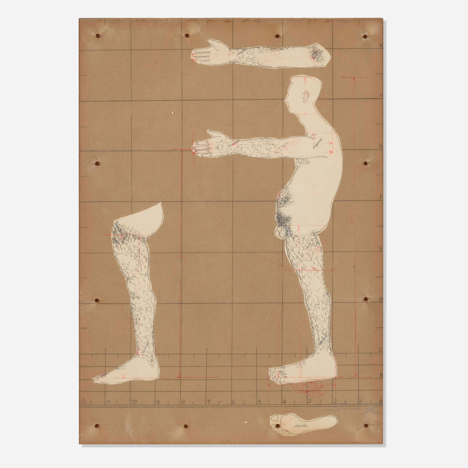 Jack Stuck, Self Portrait?Collage of Complete Body Measurements: Jack Stuck Self Portrait?Collage of Complete Body Measurements 1967etching and collage on paper 16.75 h x 12 w in (43 x 30 cm) Signed to lower right 'J. Stuck'. Provenance: