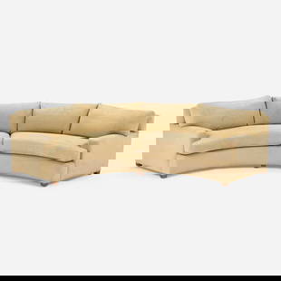 William (Billy) Haines, Curved sofa: William (Billy) Haines Curved sofa USA, c. 1960suede upholstery 28.5 h x 124 w x 53 d in (72 x 315 x 135 cm) Provenance: Important Private California Coast Collection