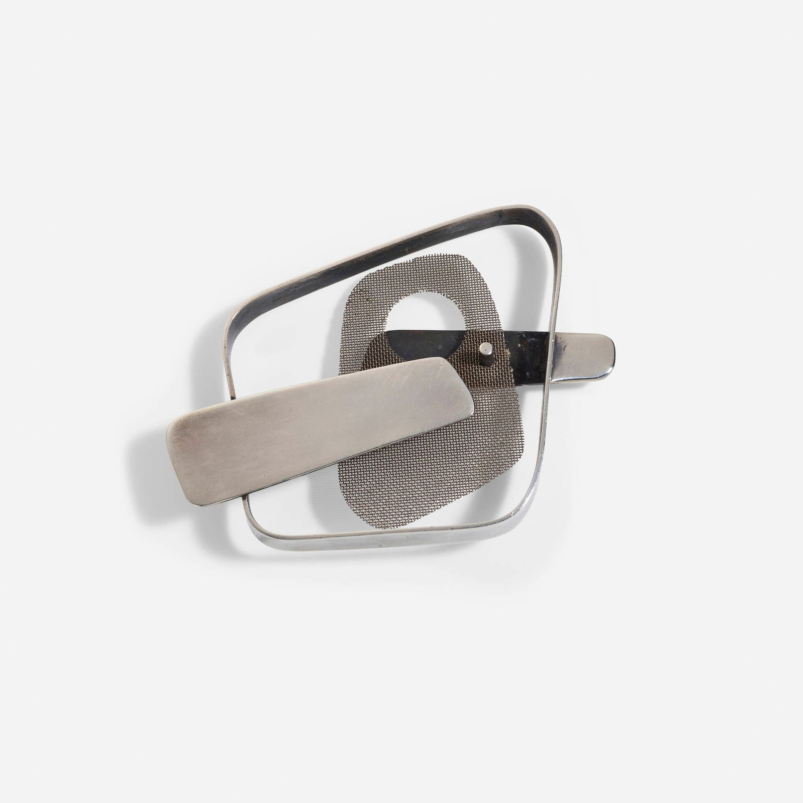 Margaret De Patta, Production Pin #41: Margaret De Patta Production Pin #41 USA, 1949 / 1949-57sterling silver 3.25 h x 2.50 w in (8 x 6 cm) Impressed signature and artist's cipher to reverse 'De Patta Sterling'. Pro