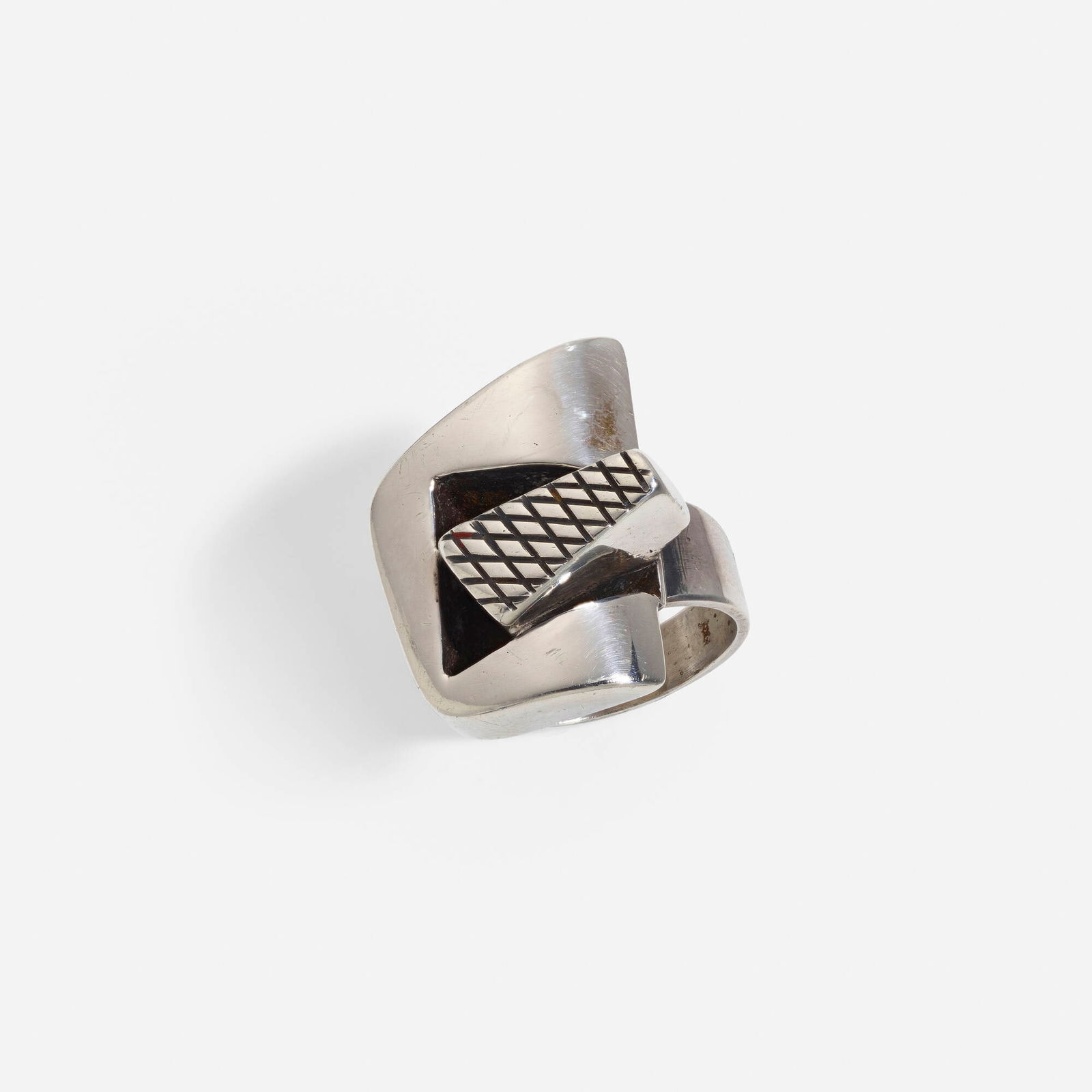 Margaret De Patta, Production Ring #2: Margaret De Patta Production Ring #2 USA, 1943 / 1946-57sterling silver 1 h x 1 w x .75 d in (3 x 3 x 2 cm) Impressed signature and artist's cipher to band 'De Patta Sterling'.