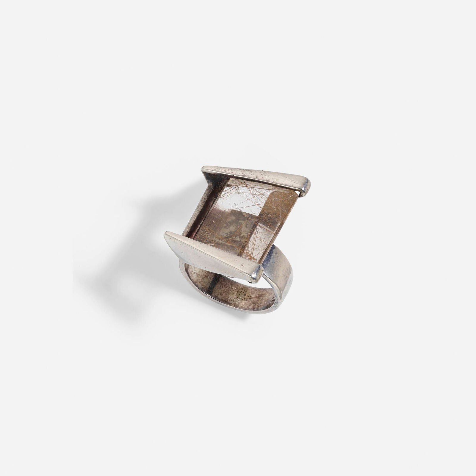 Margaret De Patta, Production Ring #31: Margaret De Patta Production Ring #31 USA, 1947 / 1947-57quartz, sterling silver 1.25 h x 1 w x .875 d in (3 x 3 x 2 cm) Impressed signature and artist's cipher to band 'De Patta Sterling'.
