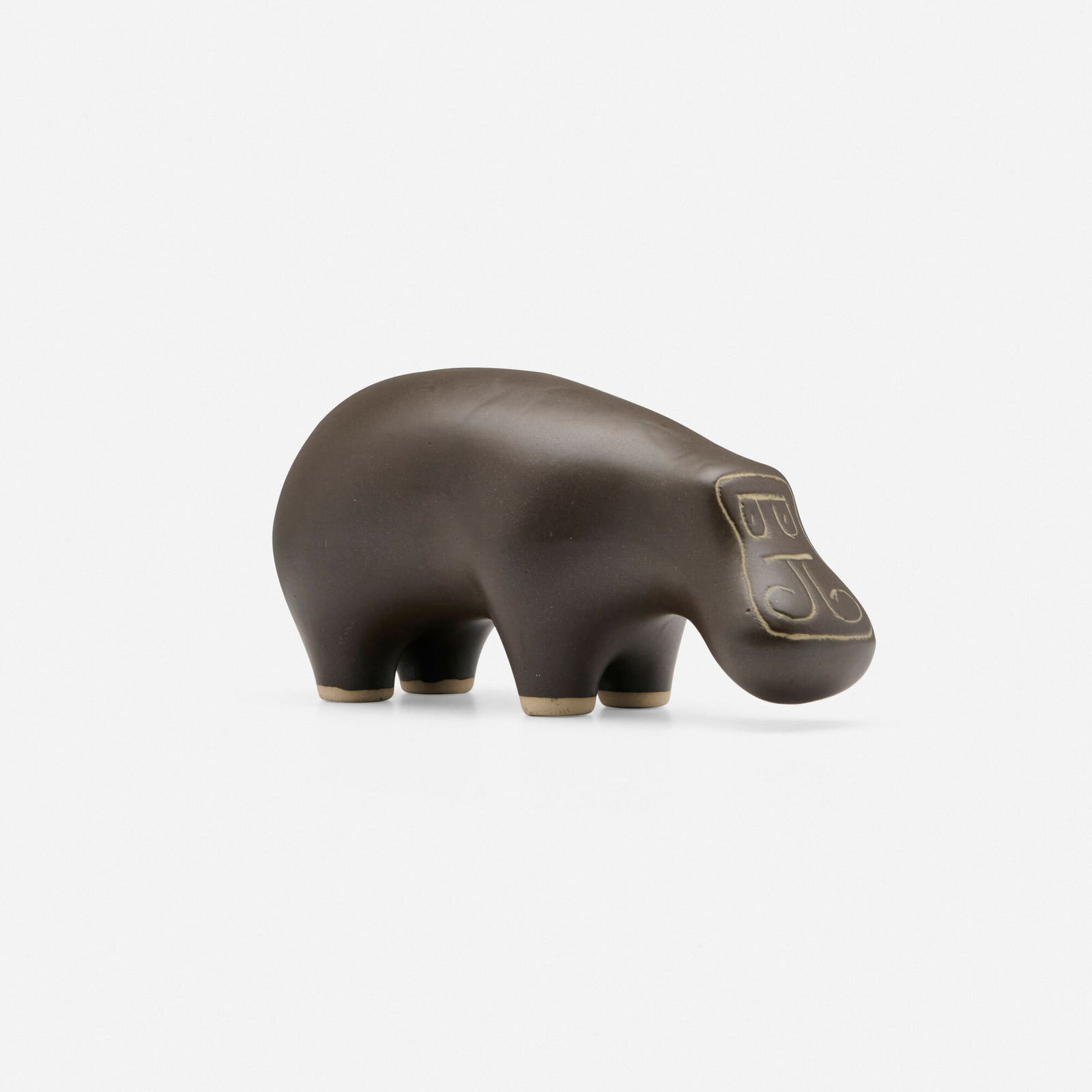 Gordon and Jane Martz, Hippo: Gordon and Jane Martz Hippo Marshall StudiosUSA, c. 1955glazed stoneware with sgraffito 5.25 h x 4.75 w x 11 l in (13 x 12 x 28 cm) Literature: Marshall Studios, Inc.
