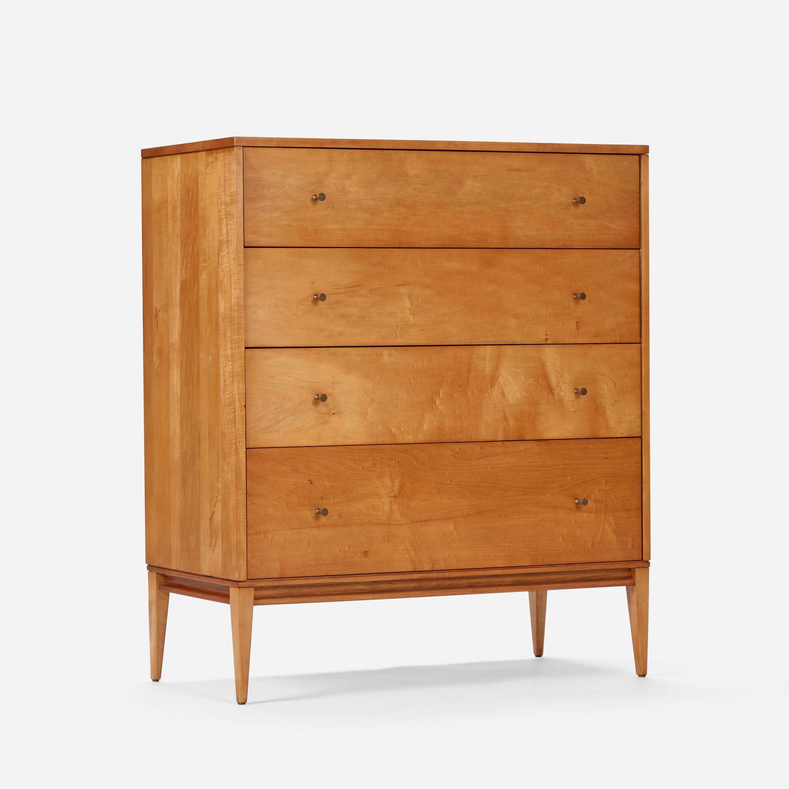 Paul McCobb, Planner Group cabinet: Paul McCobb Planner Group cabinet WinchendonUSA, c. 1950maple, brass 42.5 h x 36 w x 18.25 d in (108 x 91 x 46 cm) Cabinet features four drawers. Decal manufacturer's mark to interior of