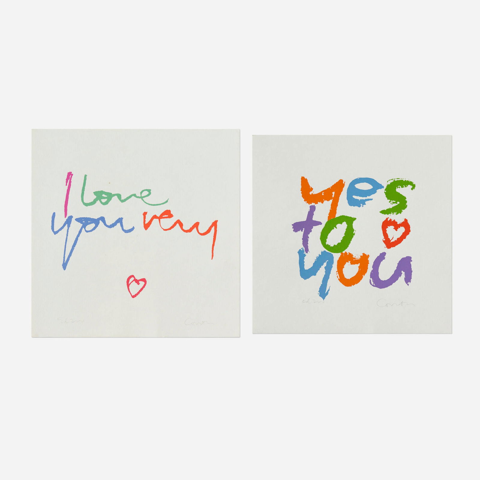 Corita Kent (Sister Mary Corita), i love you very; yes to you (two works) (1 of 2)