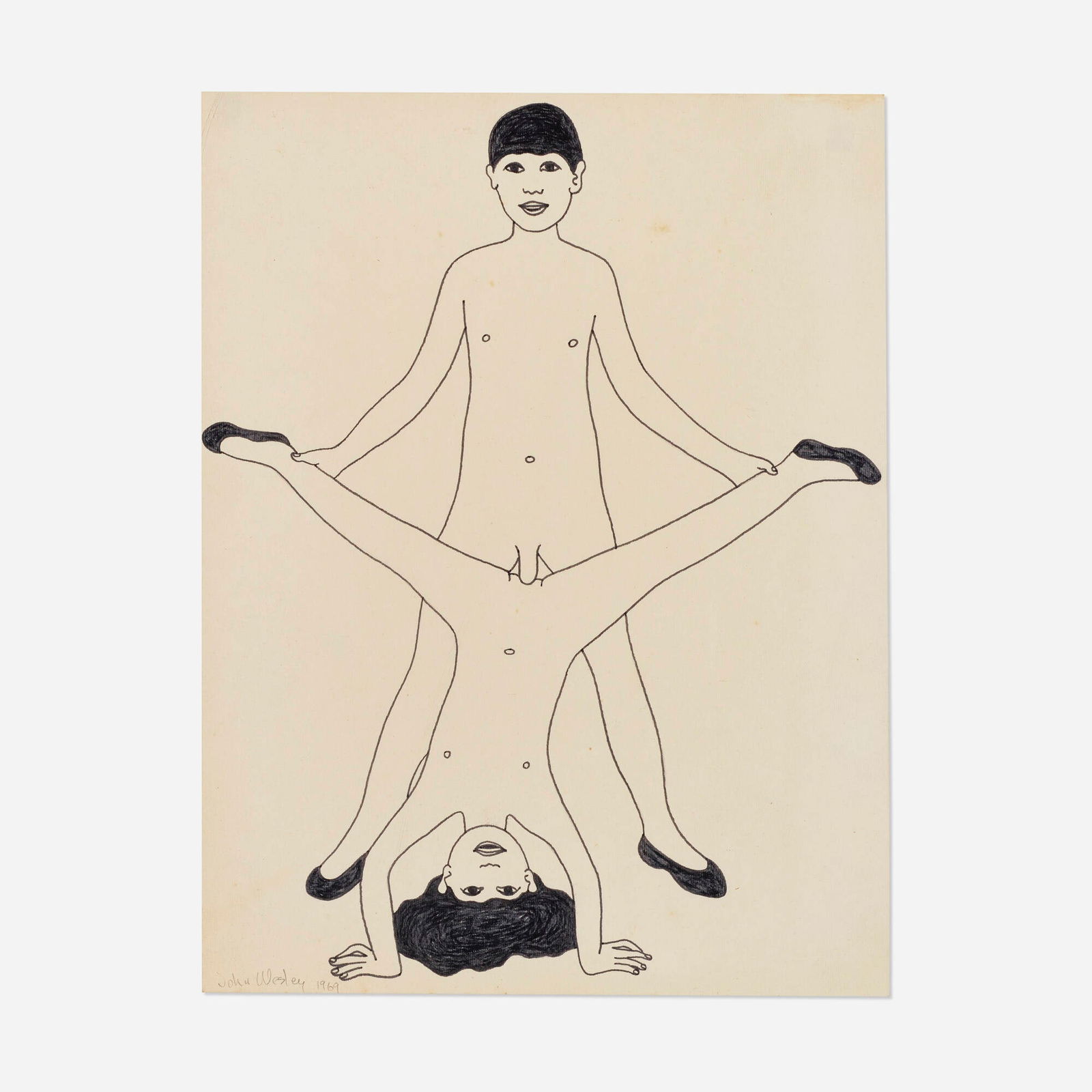 John Wesley, Untitled: John Wesley Untitled 1969ink on paper 11.75 h x 9 w in (30 x 23 cm) Signed and dated to lower left 'John Wesley 1969'.This work will ship from Los Angeles, California.