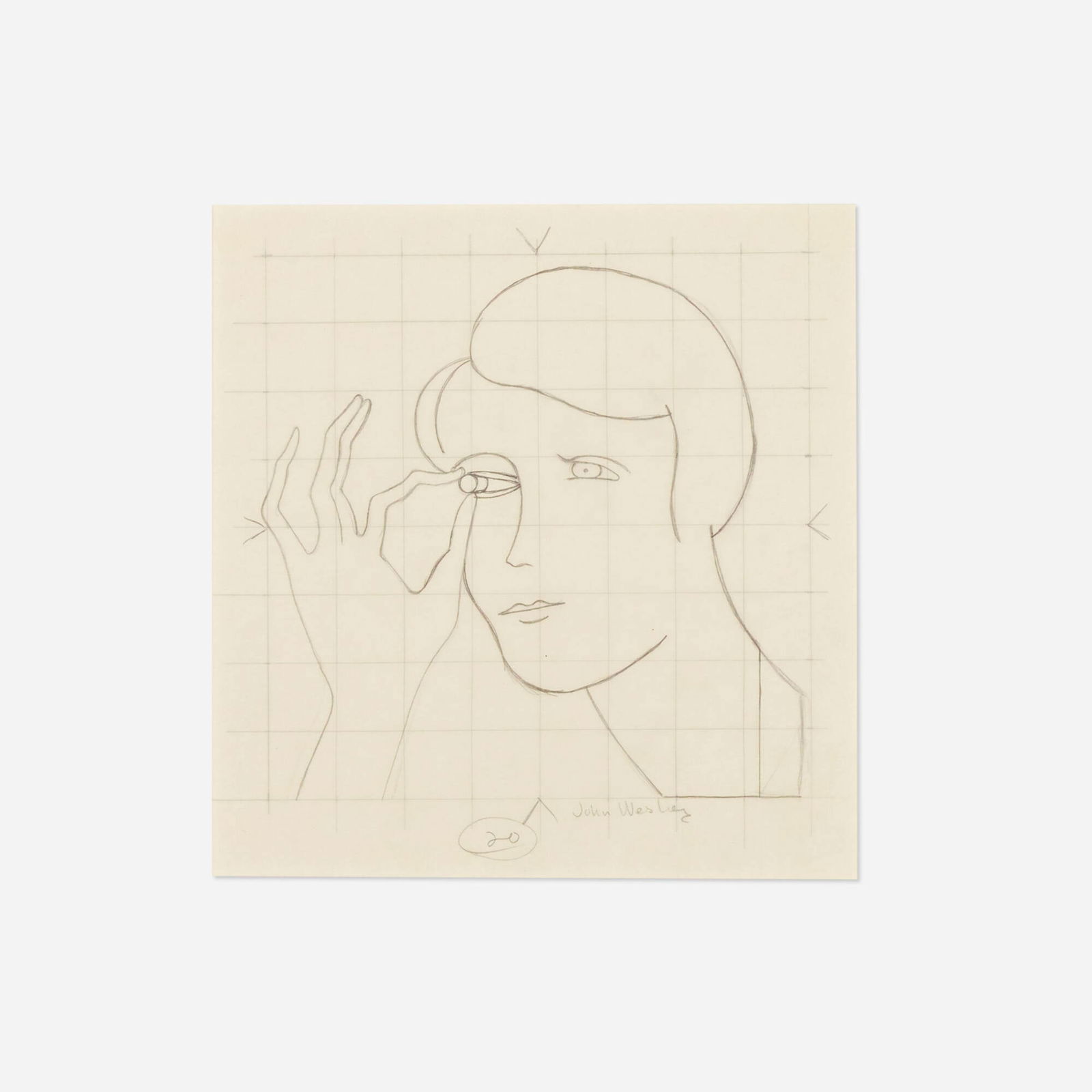 John Wesley, One Whale Skipper's Wife: John Wesley One Whale Skipper's Wife 1990pencil on tracing paper 8 h x 8 w in (20 x 20 cm) Signed to lower edge 'John Wesley'.This work will ship from Los Angeles, Californ