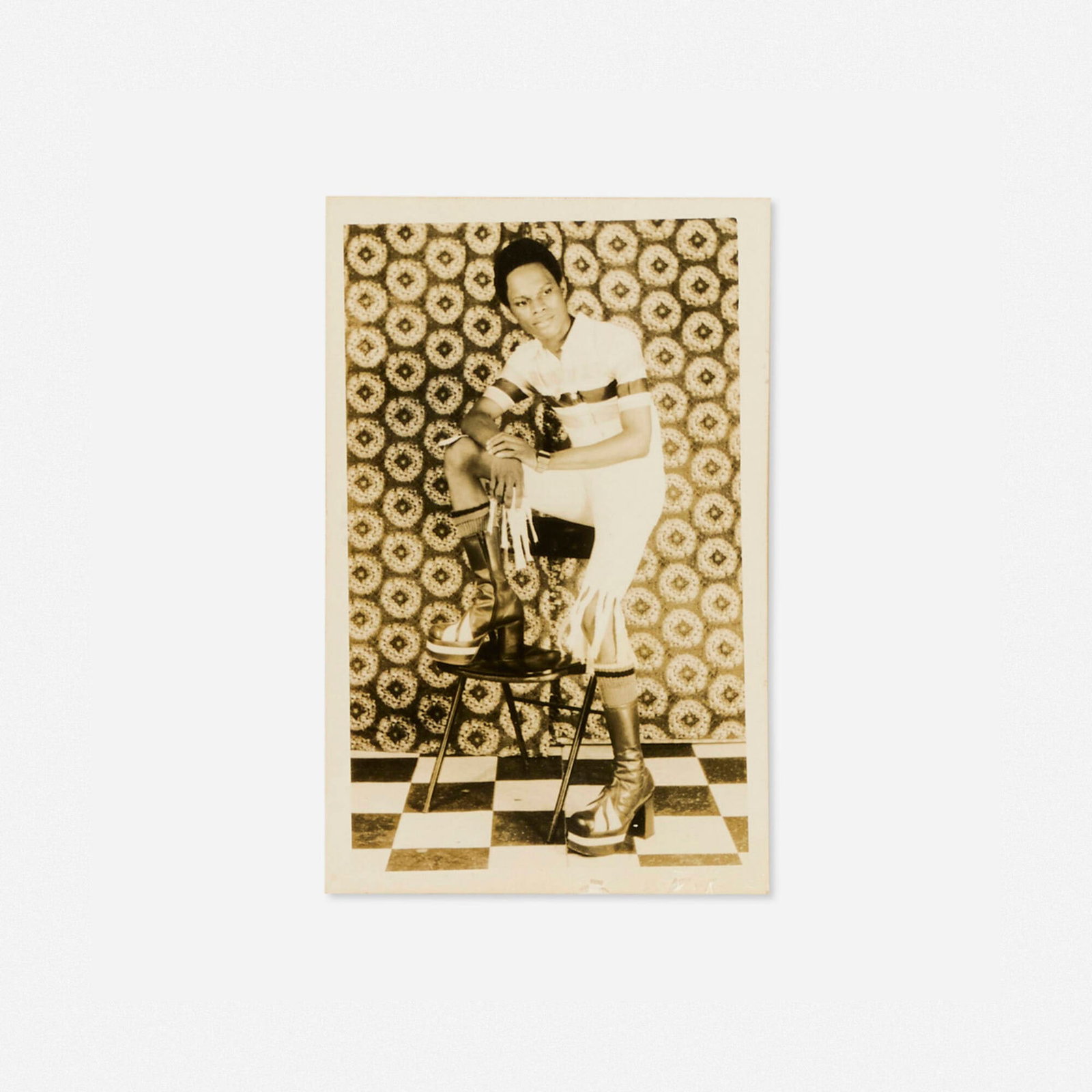 Samuel Fosso, Self Portrait: Samuel Fosso Self Portrait 1978 vintage gelatin silver print 5.375 h x 3.5 w in (14 x 9 cm) Signed to studio stamp to verso 'Samuel Fosso'. Provenance: Jack Shainman Gal