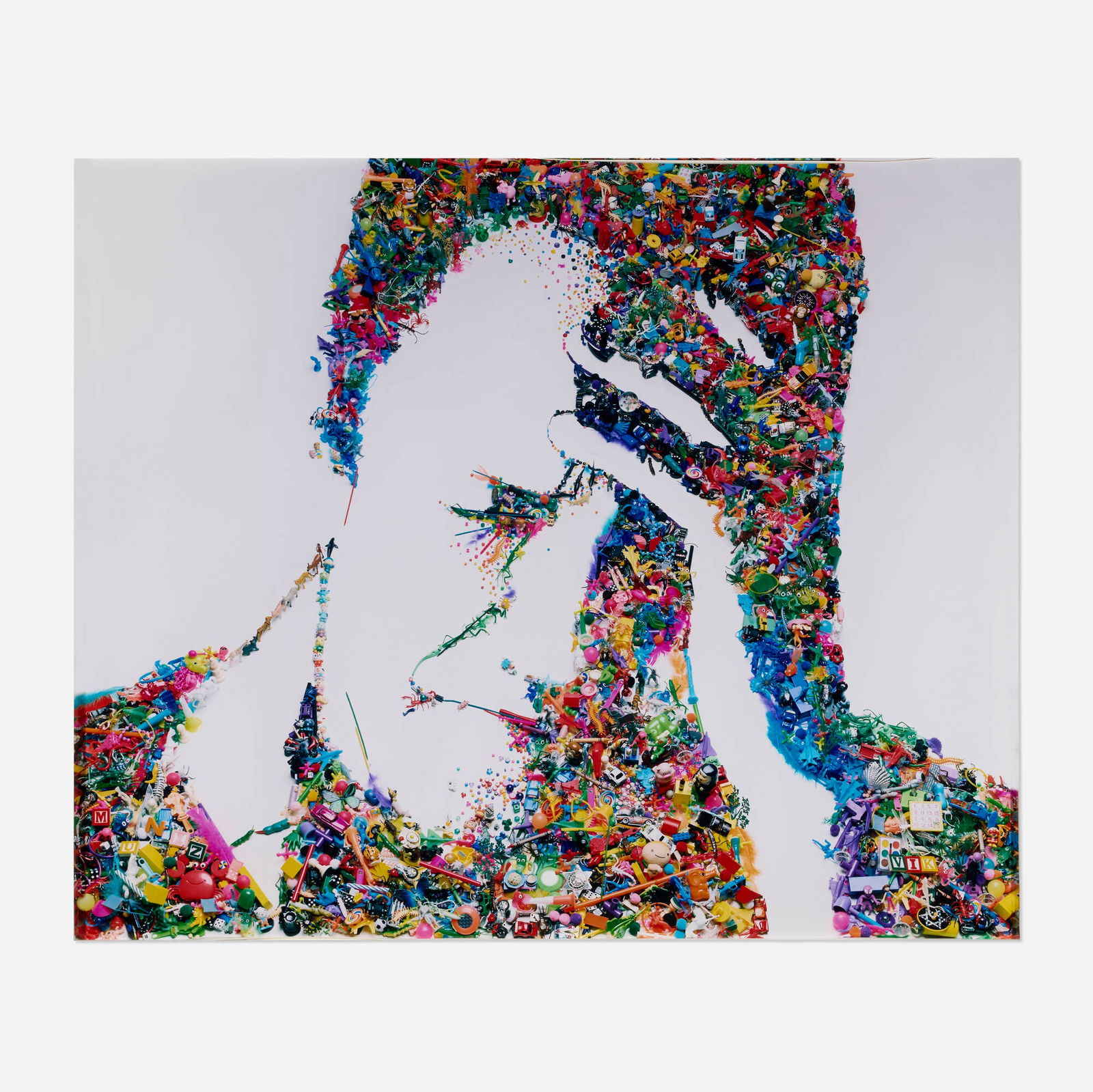 Vik Muniz, Self-Portrait (I am too sad to tell you, after Bas Jan Ader) (from the Rebus series): Vik Muniz Self-Portrait (I am too sad to tell you, after Bas Jan Ader) (from the Rebus series) 2003C-print mounted on aluminium 40.375 h x 48.75 w in (103 x 124 cm) Signed and dated to artist'