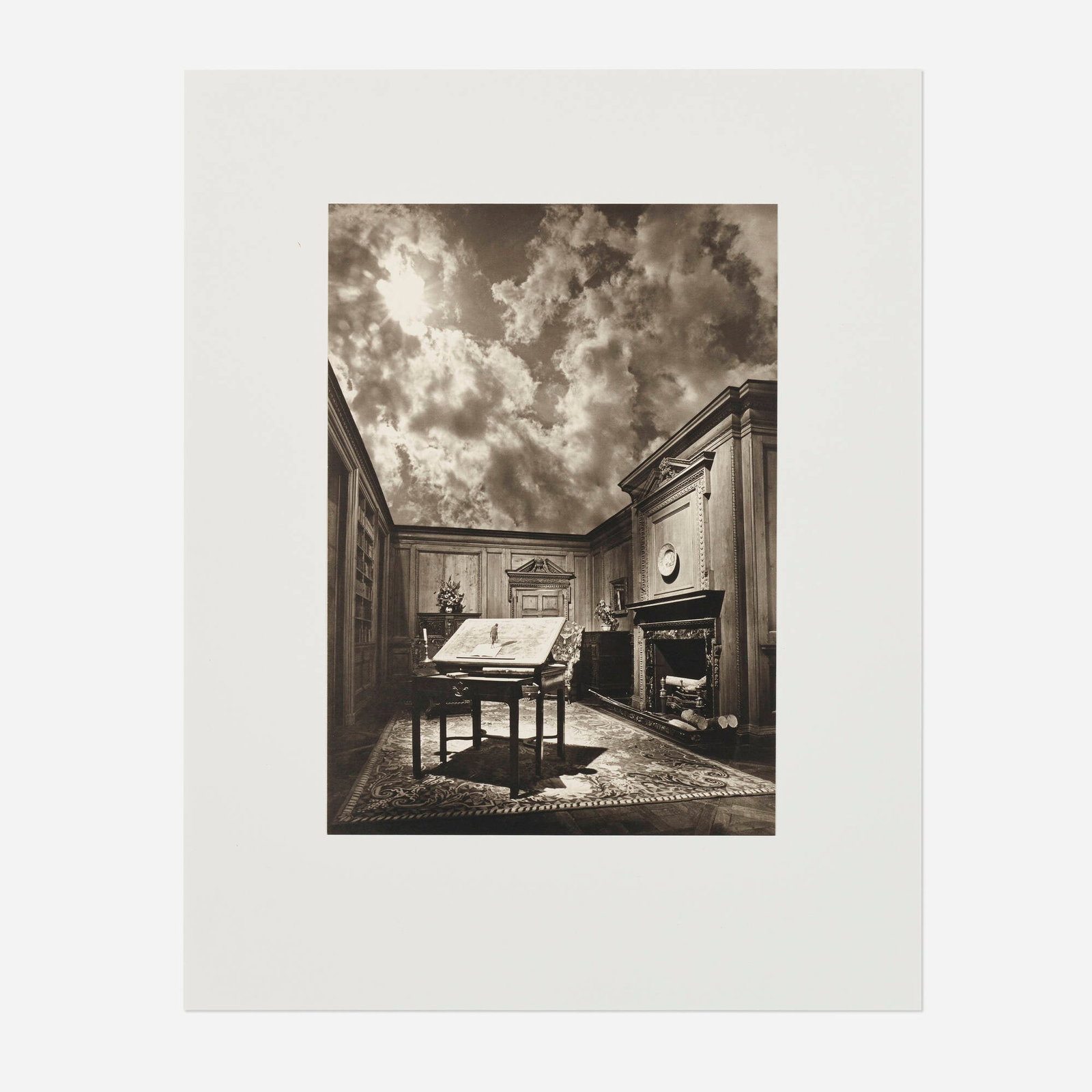 Jerry Uelsmann, Untitled (The Philosopher's Desk): Jerry Uelsmann Untitled (The Philosopher's Desk) 1976 / printed later platinum print image: 12.125 h x 8.625 w in (31 x 22 cm) mount: 18 h x 14 w in (46 x 36 cm) Signed and dated to verso 'J