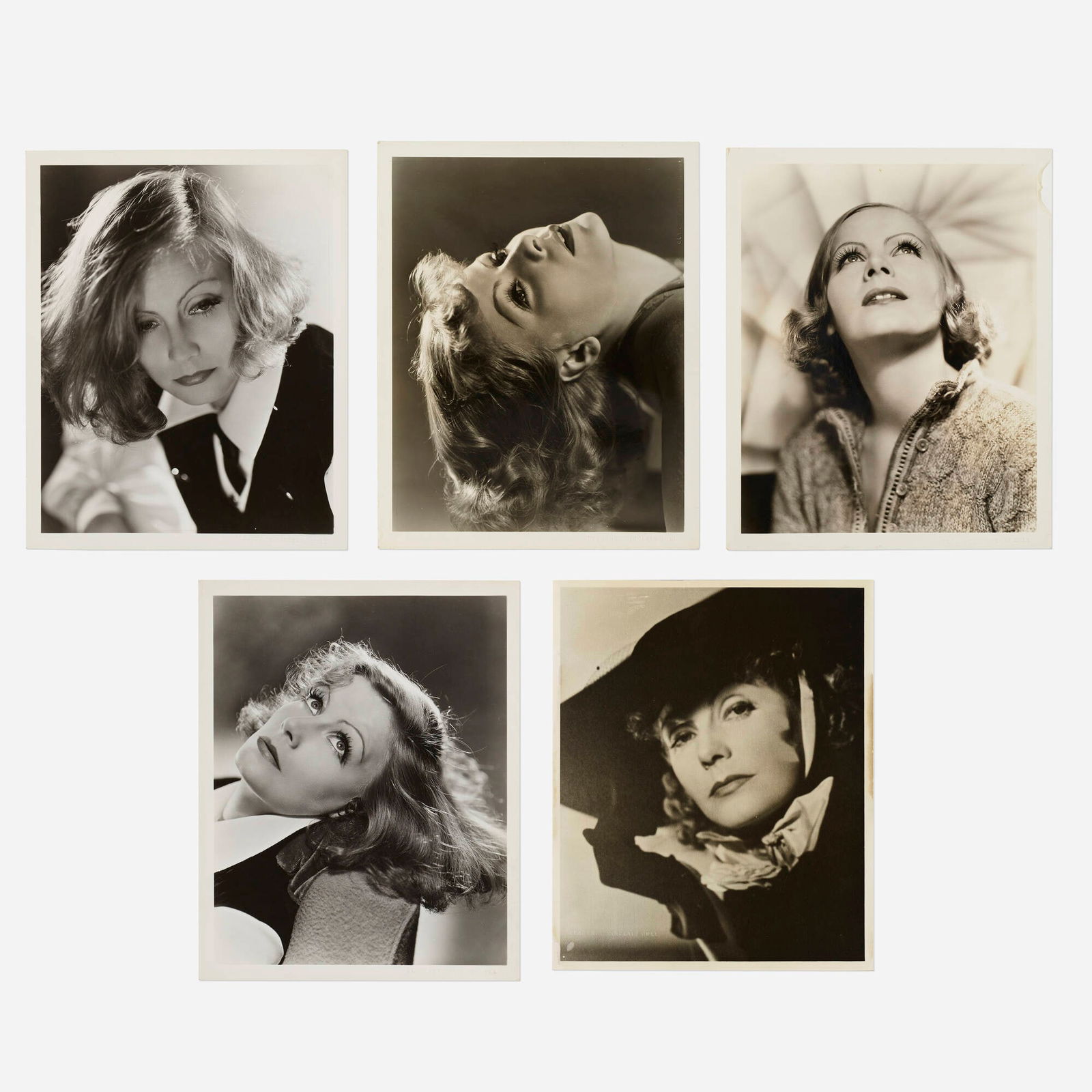 Clarence Sinclair Bull, Untitled (Greta Garbo) (five works): Clarence Sinclair Bull Untitled (Greta Garbo) (five works) 1930-36gelatin silver print largest: 10.125 h x 8 w in (26 x 20 cm) smallest: 9.75 h x 8 w in (25 x 20 cm) Impressed signature to