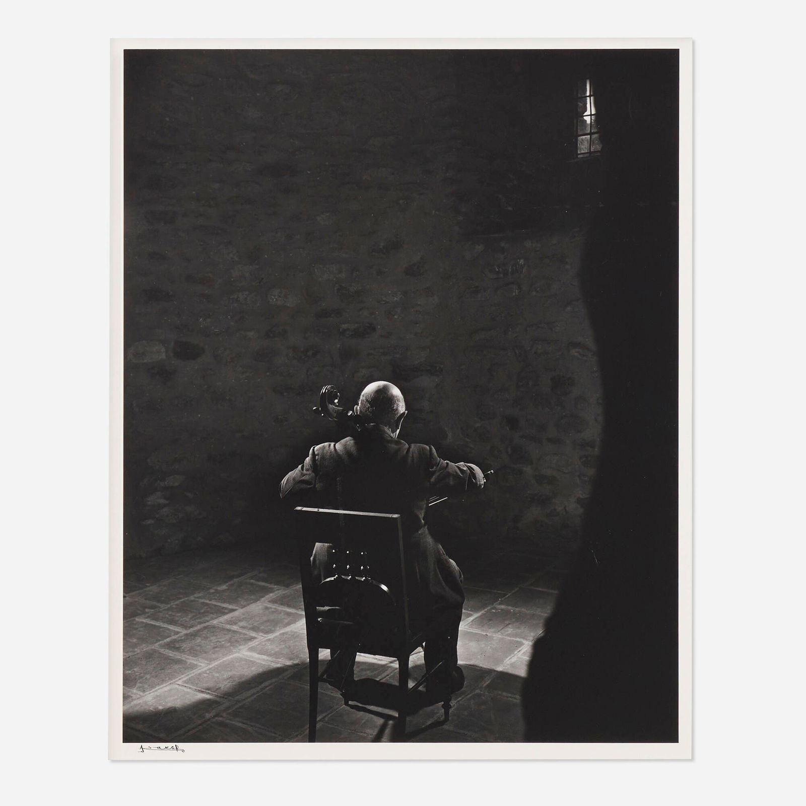 Yousuf Karsh, Pablo Casals: Yousuf Karsh Pablo Casals 1954 / printed latergelatin silver print image: 19.75 h x 15.75 w in (50 x 40 cm) mount: 28 h x 22 w in (71 x 56 cm) Signed to mount 'Yousef'. Titled and dated to