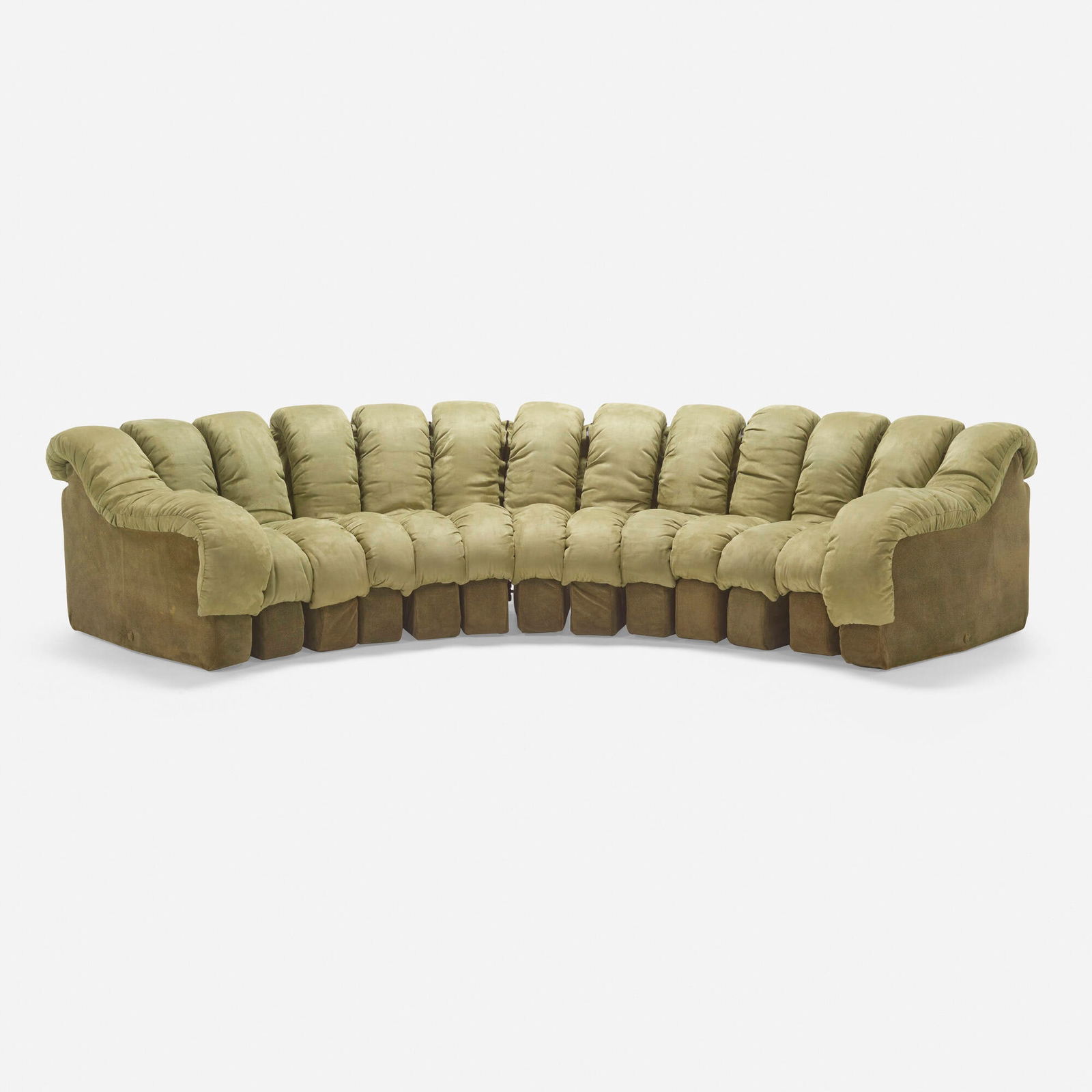 Ueli Berger, Eleanora Peduzzi-Riva and Heinz Ulrich, DS 600 Organic sofa: Ueli Berger, Eleanora Peduzzi-Riva and Heinz Ulrich DS 600 Organic sofa DeSedeSwitzerland, 1972upholstery 28 h x 120 w x 37 d in (71 x 305 x 94 cm) Sofa is comprised of thirteen sections