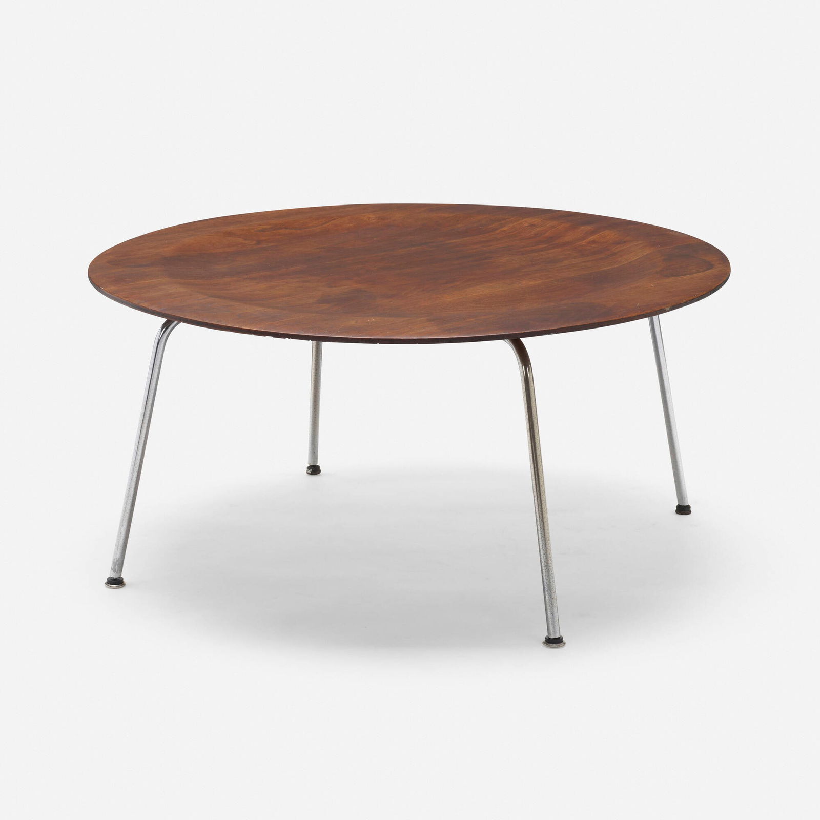 Charles and Ray Eames, Early CTM: Charles and Ray Eames Early CTM Evans Products/Herman MillerUSA, c. 1946molded walnut plywood, chrome-plated steel, rubber 16 h x 34.25 dia in (41 x 87 cm) Decal manufacturer's label to