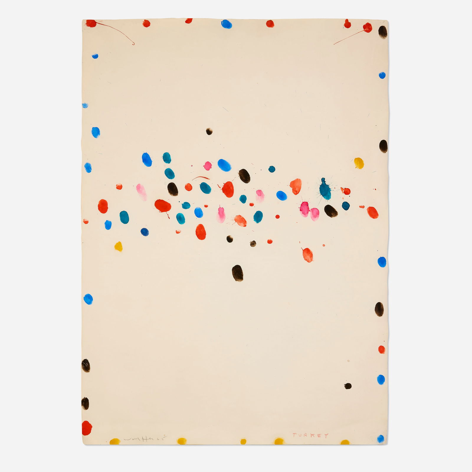 Emerson Woelffer, Turkey: Emerson Woelffer Turkey 1965gouache on paper 29.5 h × 21 w in (75 × 53 cm) This work is being sold to raise scholarship funds for the Otis College of Art and Design. Signed,