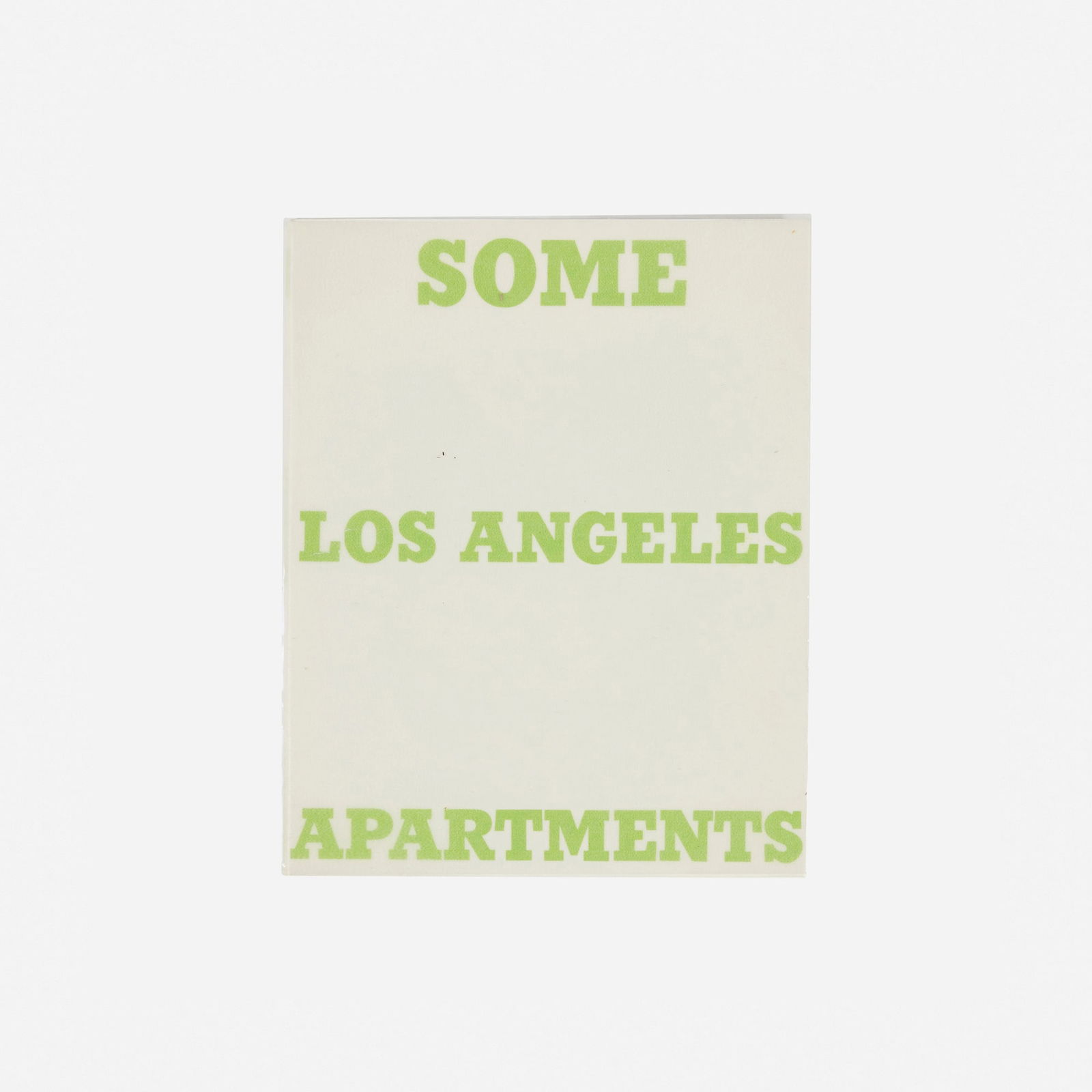 Ed Ruscha, Some Los Angeles Apartments: Ed Ruscha Some Los Angeles Apartments 1965 / 1970offset lithograph on 100 lb. white Vicksburg Vellum 7 h x 5.5 w x .25 d in (18 x 14 x 1 cm) This work is from the second edition of 3000 printe