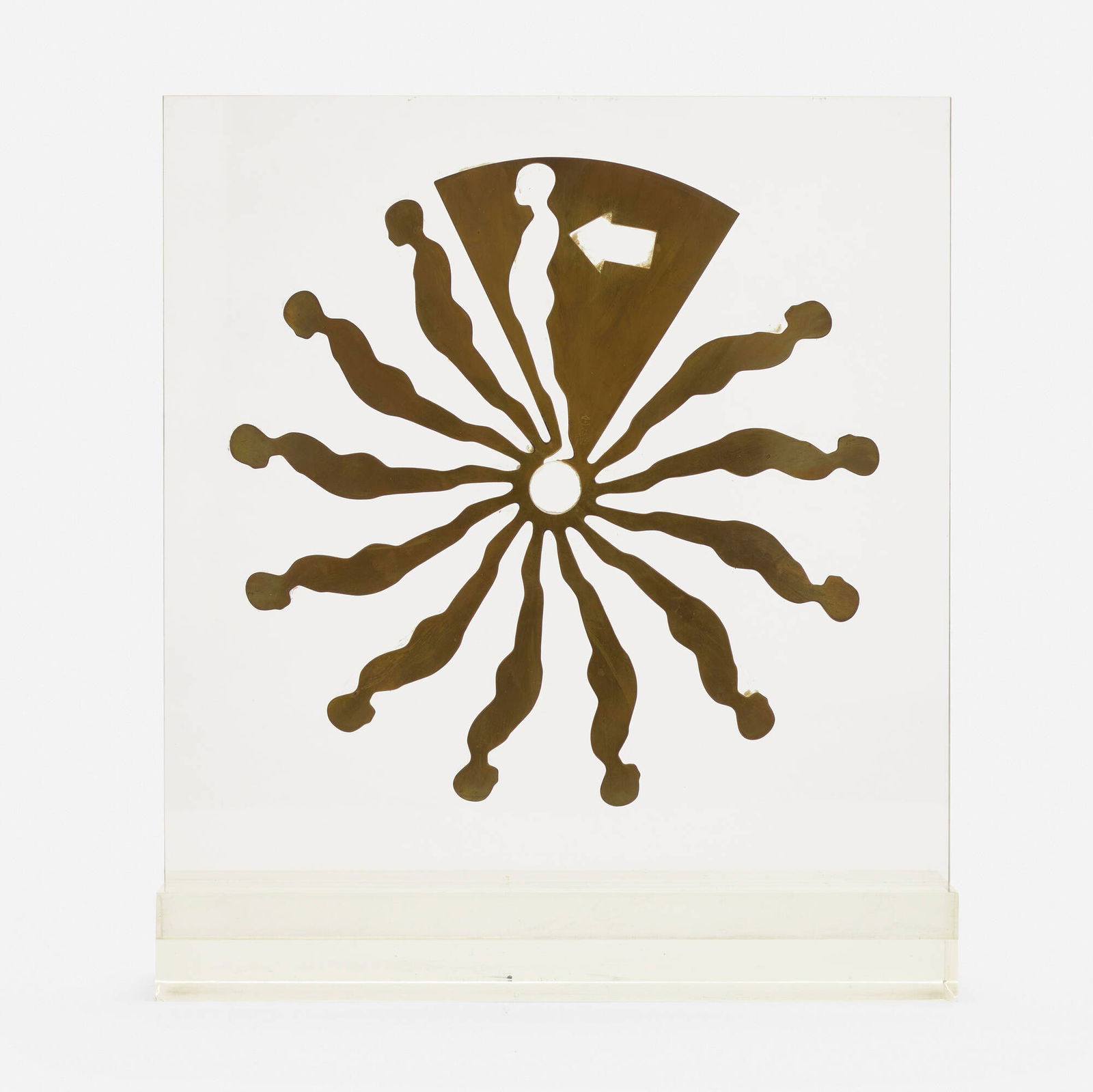 Ernest Trova, Falling Man (Suspended Relief): Ernest Trova Falling Man (Suspended Relief) 1969brass, acrylic 12.5 h x 11 w x 3 d in (32 x 28 x 8 cm) Etched artist's cipher and number to center '50/175'. This work is number 50 from the edi