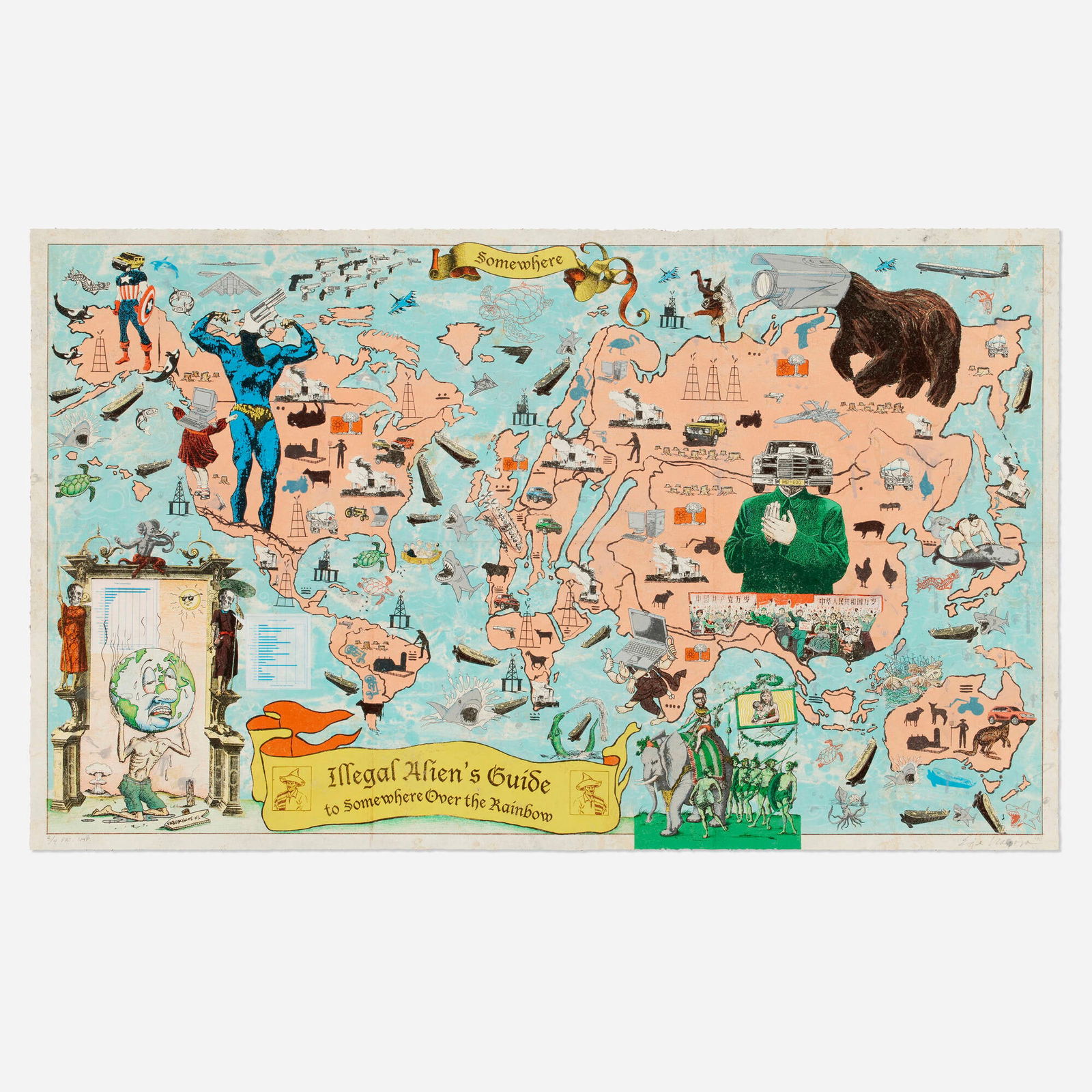 Enrique Chagoya, Illegal Alien's Guide to Somewhere Over the Rainbow: Enrique Chagoya Illegal Alien's Guide to Somewhere Over the Rainbow 2010lithograph in colors with chine colle image: 23.50 h x 39.375 w in (60 x 100 cm) sheet: 24.75 h x 40.75 w in (63 x 104 cm)