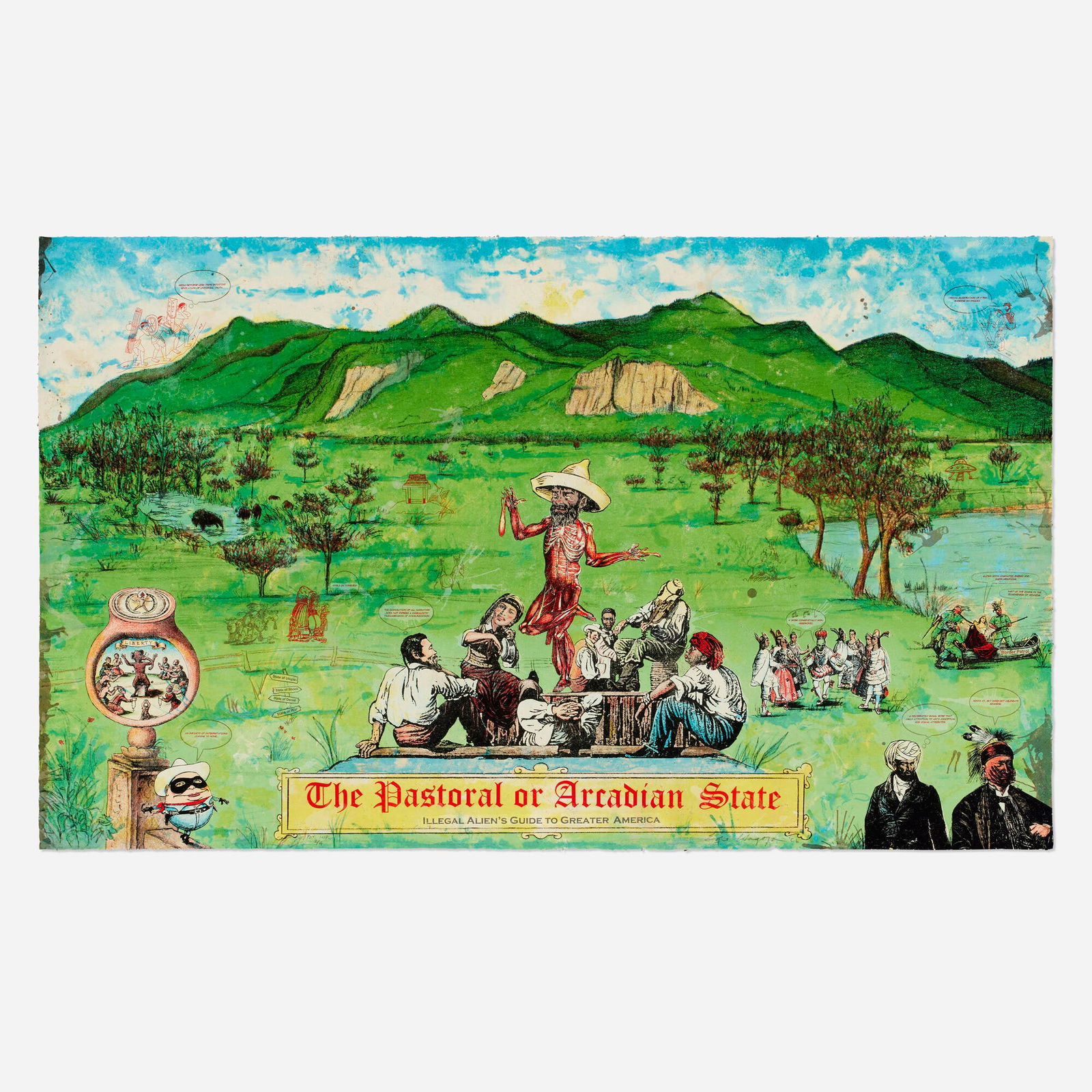 Enrique Chagoya, The Pastoral or Arcadian State: Illegal Alien's Guide to Greater America: Enrique Chagoya The Pastoral or Arcadian State: Illegal Alien's Guide to Greater America 2006lithograph in colors 28.5 h x 39 w in (72 x 99 cm) Signed, dated and numbered to lower edge '2/4 PA