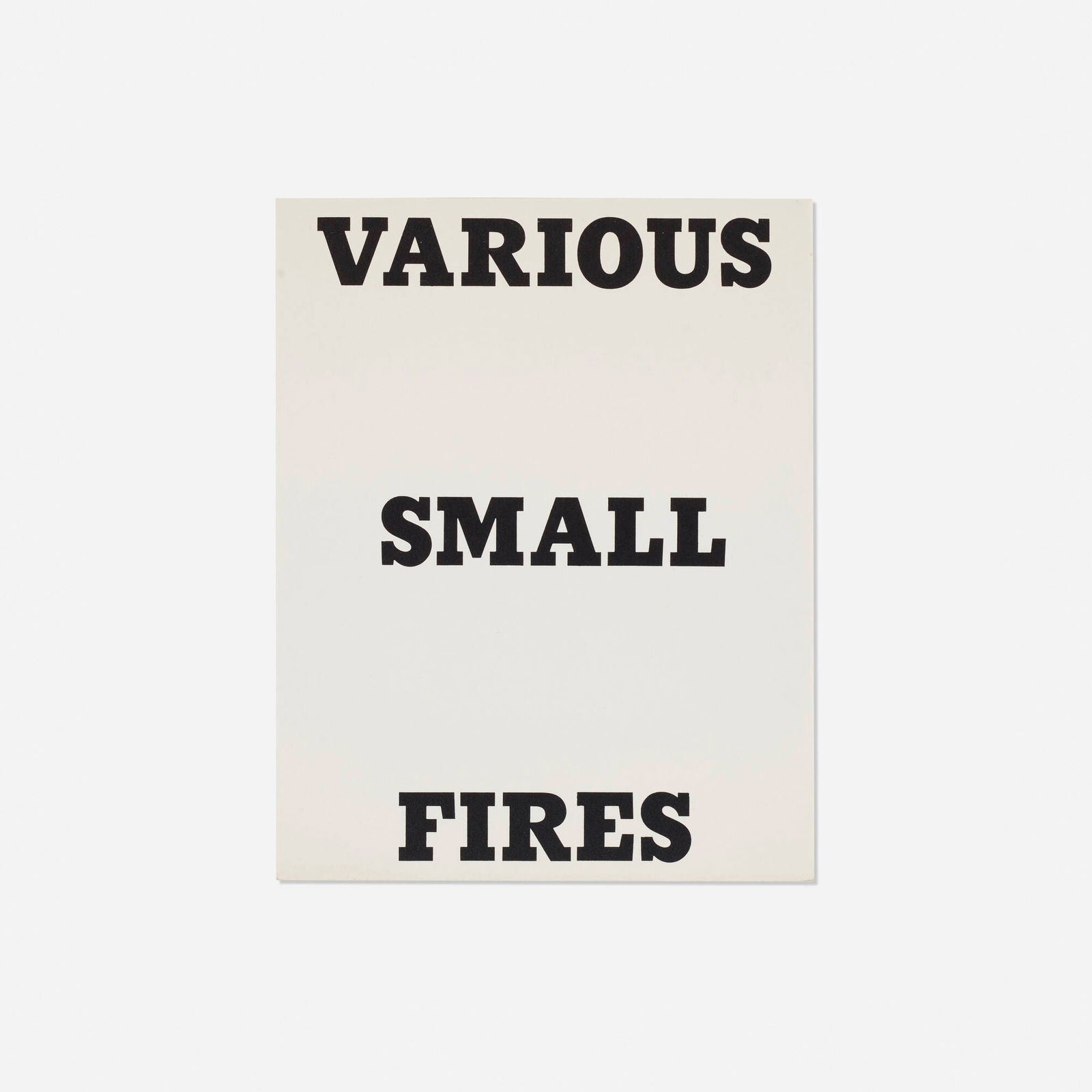 Ed Ruscha, Various Small Fires: Ed Ruscha Various Small Fires 1964 / 1970black offset printing with yellow varnish tint overprint on 100 lb. white Vicksburg vellum text paper 7 h x 5.5 w x 0.25 d in (18 x 14 x 1 cm) This wor