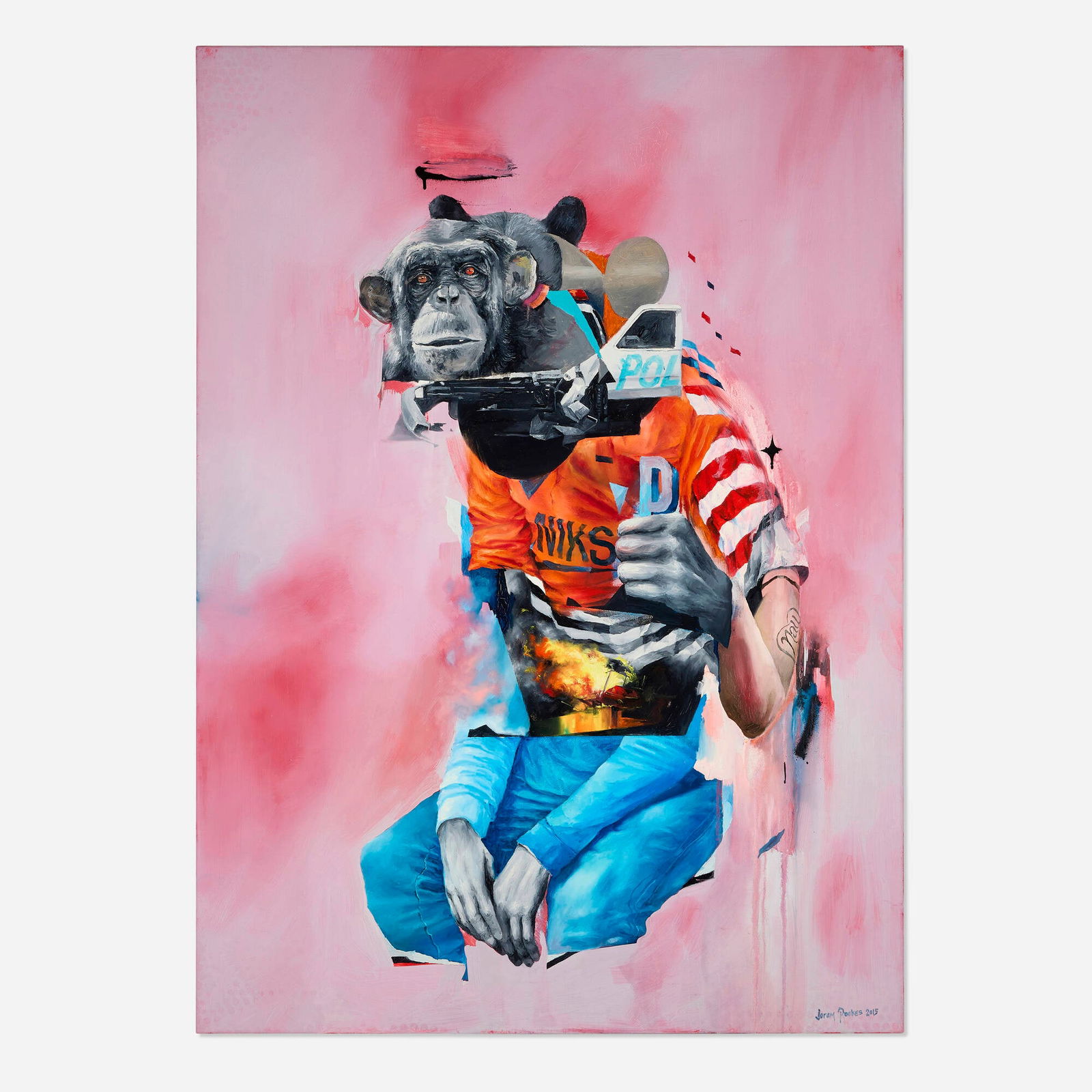 Joram Roukes, Untitled: Joram Roukes Untitled 2015oil on linen 43 h x 31.5 w x 1.5 d in (109 x 80 x 4 cm) Signed to lower right 'Joram Roukes 2015'. Provenance: Collection of Shawn and Andrew