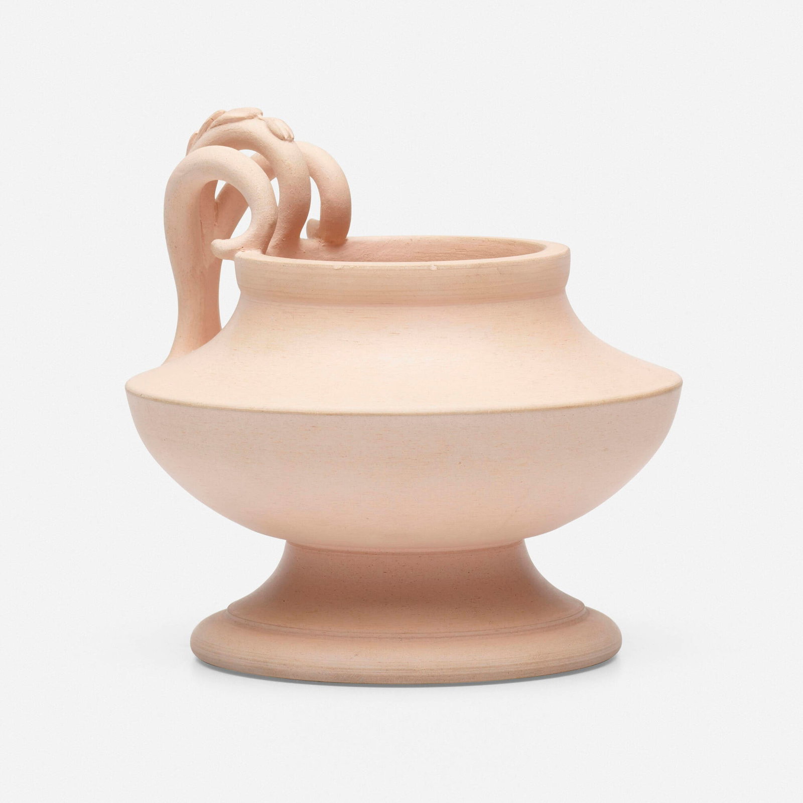 Alexander W. Robertson for Alberhill Pottery, Vase: Alexander W. Robertson for Alberhill Pottery Vase USA, 1914 bisque earthenware 4.5 h x 4.5 dia in (11 x 11 cm) Vase features a vine-shaped handle. Incised artist's initials, date and number to