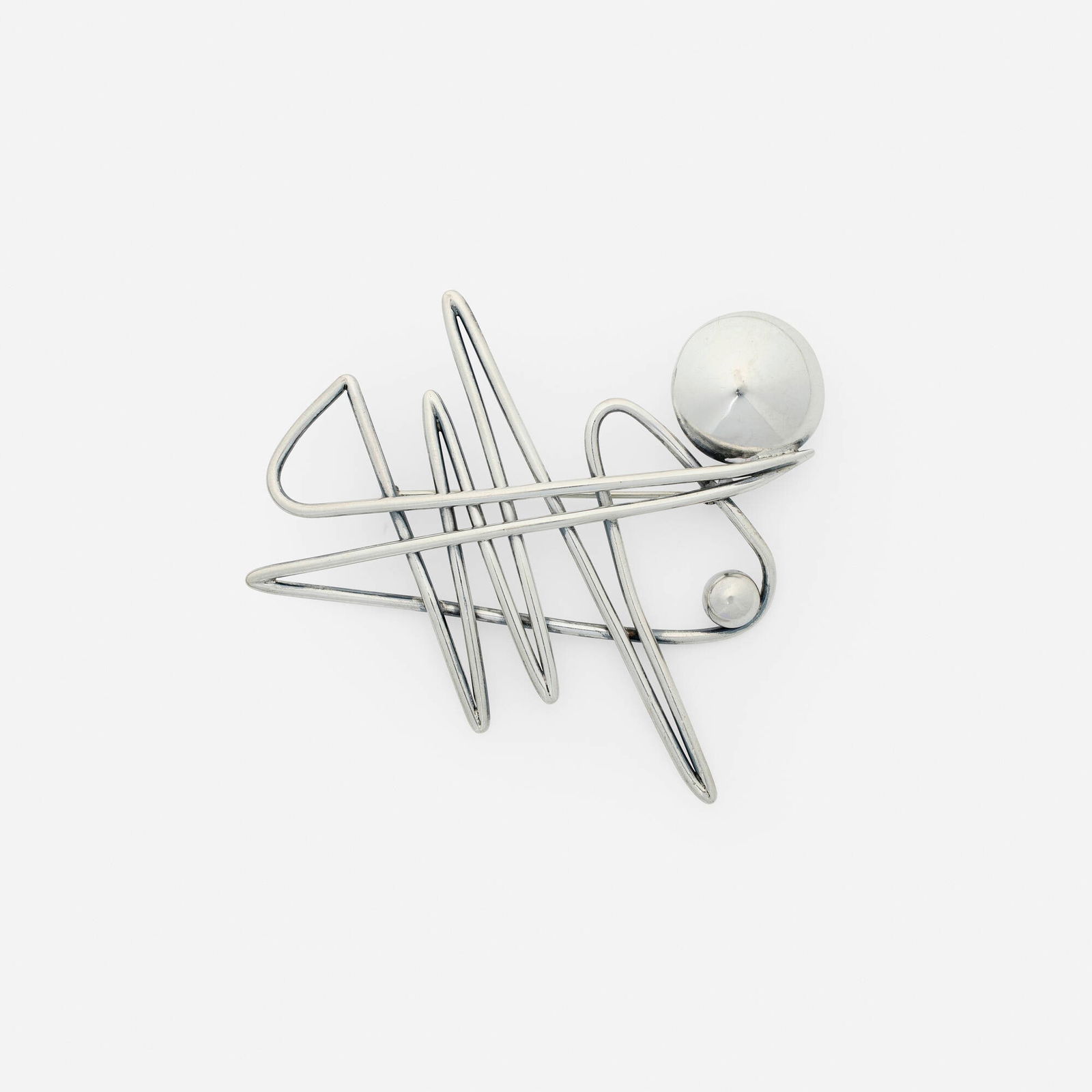 Margaret De Patta, Production Pin 39: Margaret De Patta Production Pin 39 USA, 1946 / 1949-1957sterling silver 2.75 h x 3.375 w x .5 d in (7 x 9 x 1 cm) Impressed signature and artist's cipher to reverse 'De Patta Sterling'.