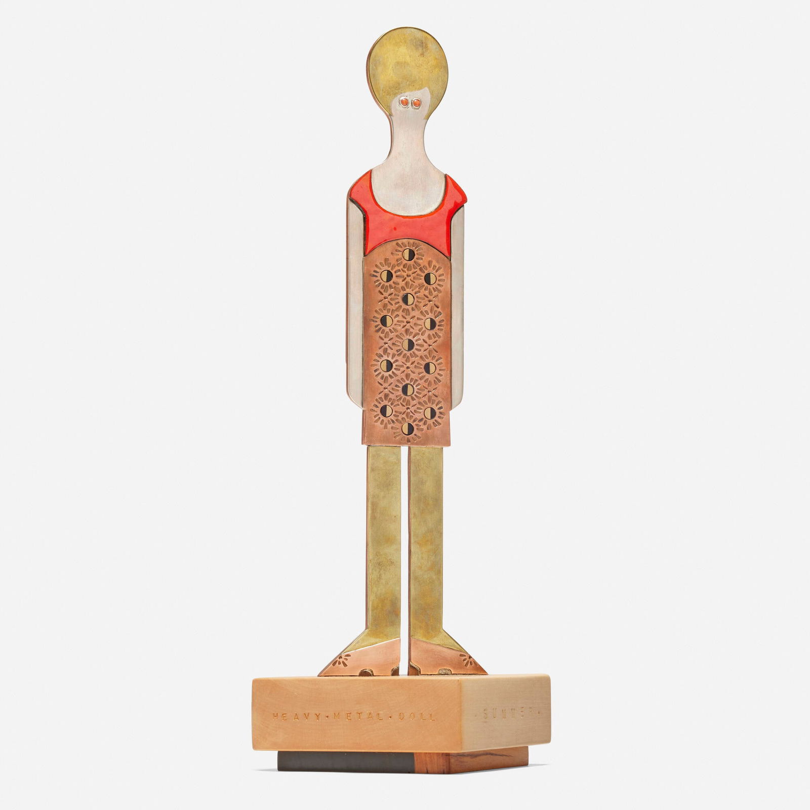 Pamela Weir-Quiton, Heavy Metal Doll: Summer/Winter: Pamela Weir-Quiton Heavy Metal Doll: Summer/Winter USA, 1964/2022sterling silver, copper, aluminum, enamel, jade, lignum vitae, coral, ebony, wenge, maple 16.5 h x 5 w x 5 d in (42 x 13 x 13 cm) <