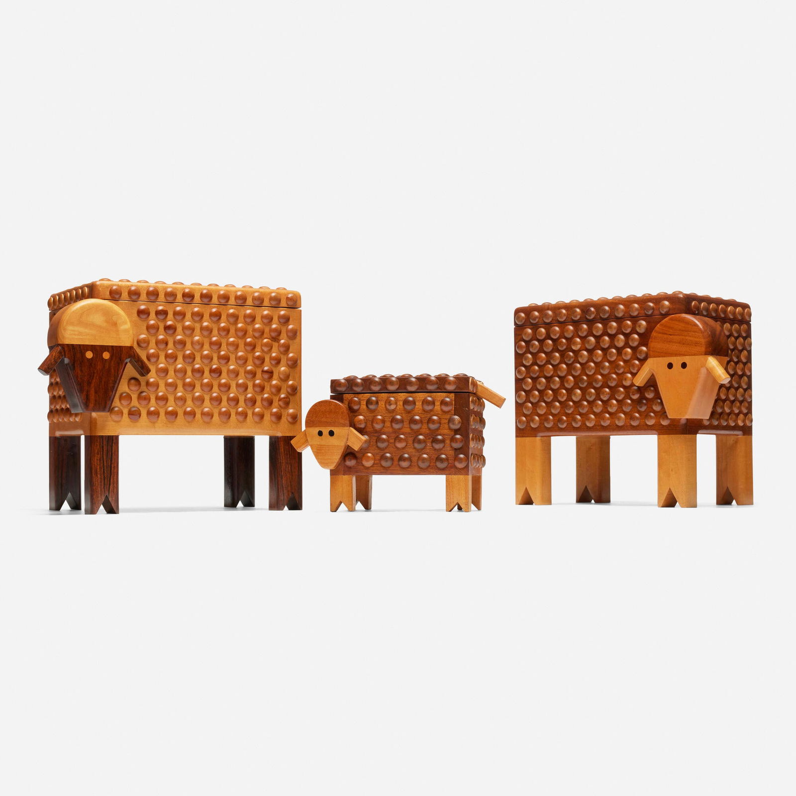 Pamela Weir-Quiton and Charles O. Weir, Lamb/BaaBaa boxes, set of three: Pamela Weir-Quiton and Charles O. Weir Lamb/BaaBaa boxes, set of three 1971maple, walnut, rosewood, ebony 12.125 h x 16.125 w x 8.75 d in (31 x 41 x 22 cm) 7.25 h x 11.25 w x 5.25 d in (18 x 29 x