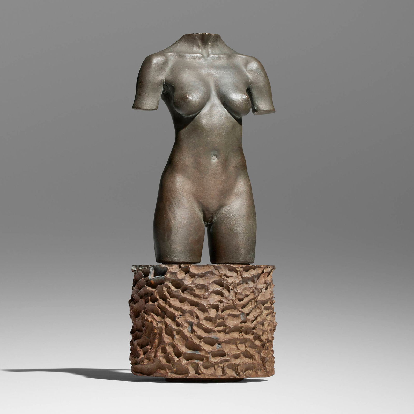 Robert Graham, MOCA torso: Robert Graham MOCA torso 1992-95patinated bronze 11 h x 4.5 dia in (28 x 11 cm) Incised signatures to underside 'R. Graham R. Barreno J.C. Munoz'. This work is from the edition of 3500 publish