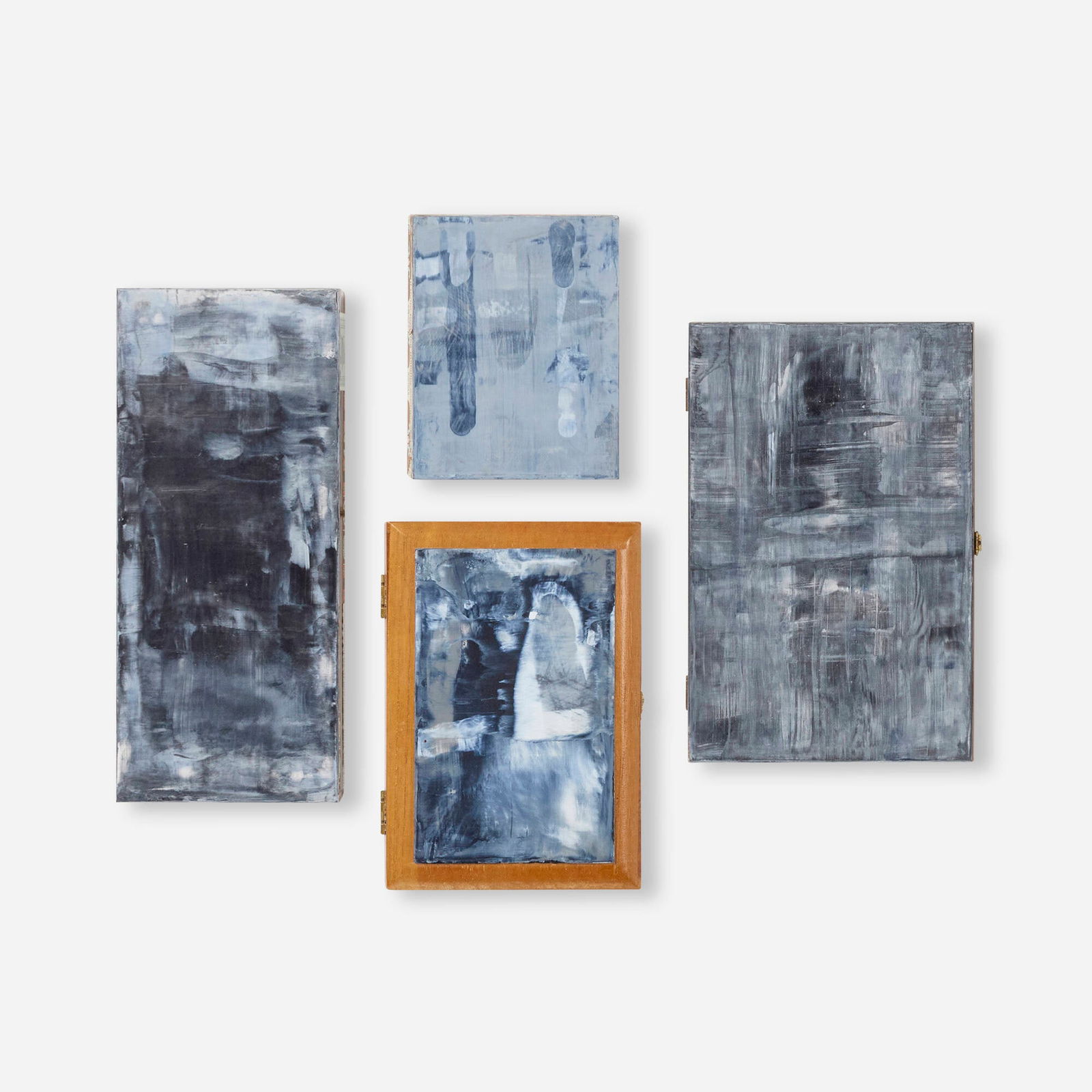 James Hayward, Smoke #7; #27; #70; #99 (four works): James Hayward Smoke #7; #27; #70; #99 (four works) 2002-03oil on cigar box largest: 11.625 h x 5 w x 2.25 d in (30 x 13 x 6 cm) smallest: 6 h x 4.875 w x 1.25 d in (15 x 12 x 3 cm) Signed,