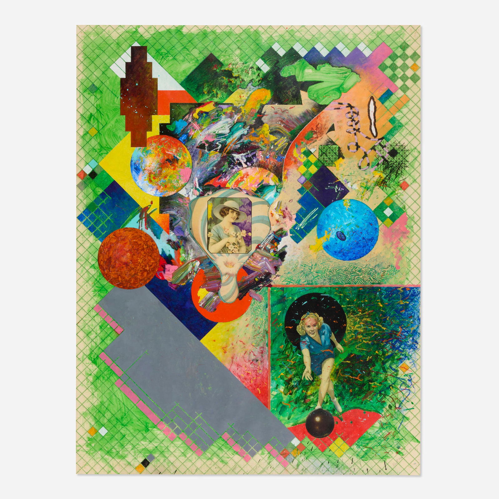 Robert Hudson, Untitled: Robert Hudson Untitled 1980acrylic, pastel, charcoal, graphite, paper fan and collage on paper 41.875 h x 32 w in (106 x 81 cm) Signed and dated to lower right 'Robert Hudson 80'.