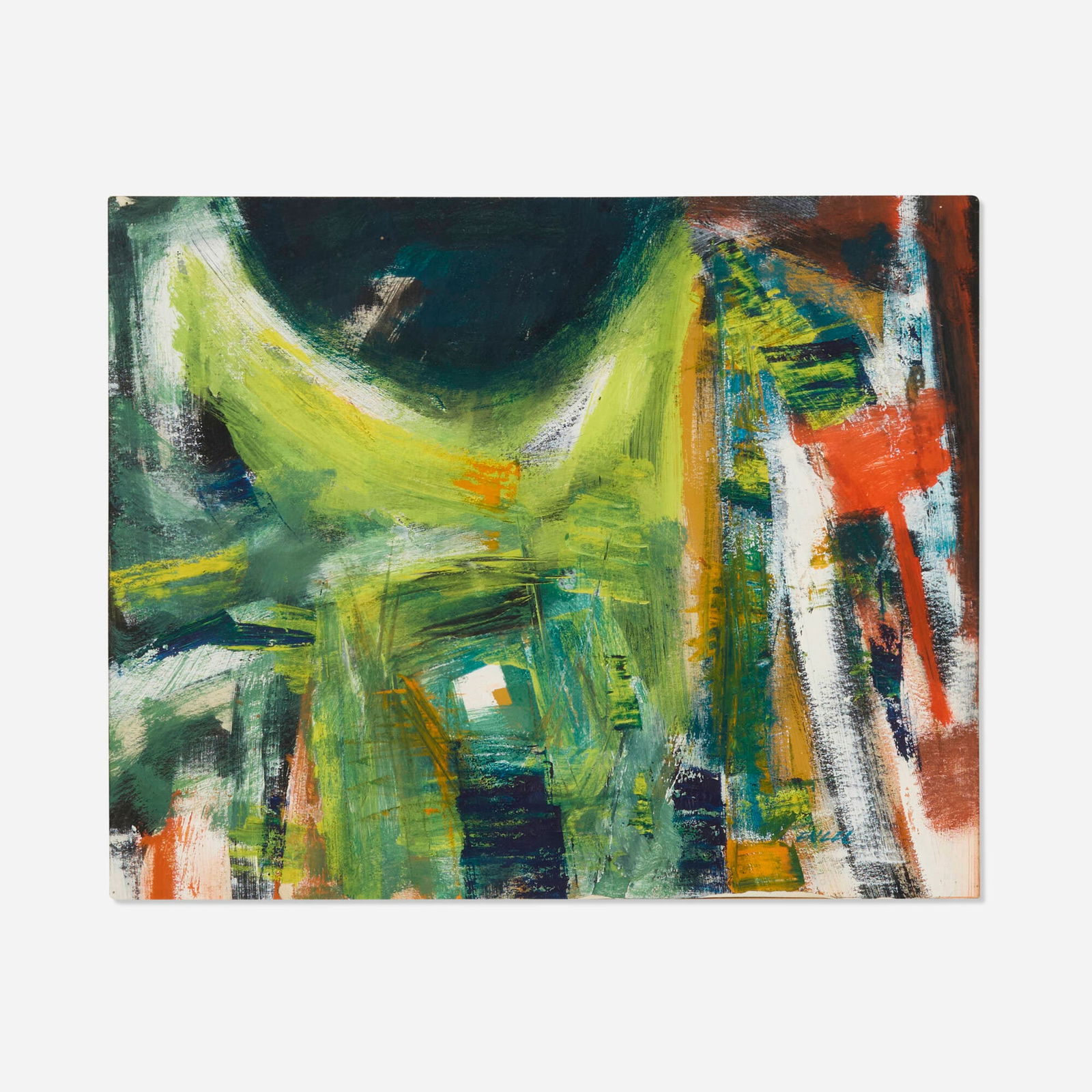 Jules Engel, Garden Interior: Jules Engel Garden Interior 1959gouache on paper 11.125 h x 14.5 w in (28 x 37 cm) Signed to lower right 'Engel'. Provenance: Paul Kantor Gallery, Beverly Hills | Priva