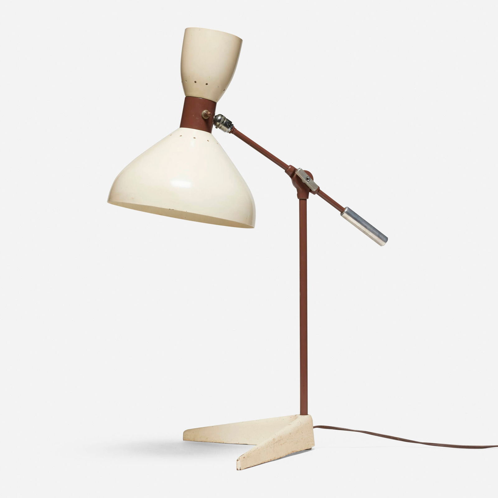 Olga Lee, Table lamp: Olga Lee Table lamp Ralph O. SmithUSA, c. 1949enameled aluminum, enameled steel, aluminum 26.5 h x 13 w x 13 d in (67 x 33 x 33 cm) This model was included in the Good Design 1952